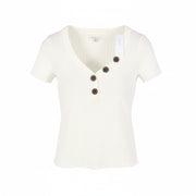 AMERICAN EAGLE OUTFITTERS Women T-Shirt M White Ribbed V-Neck Short Sleeve