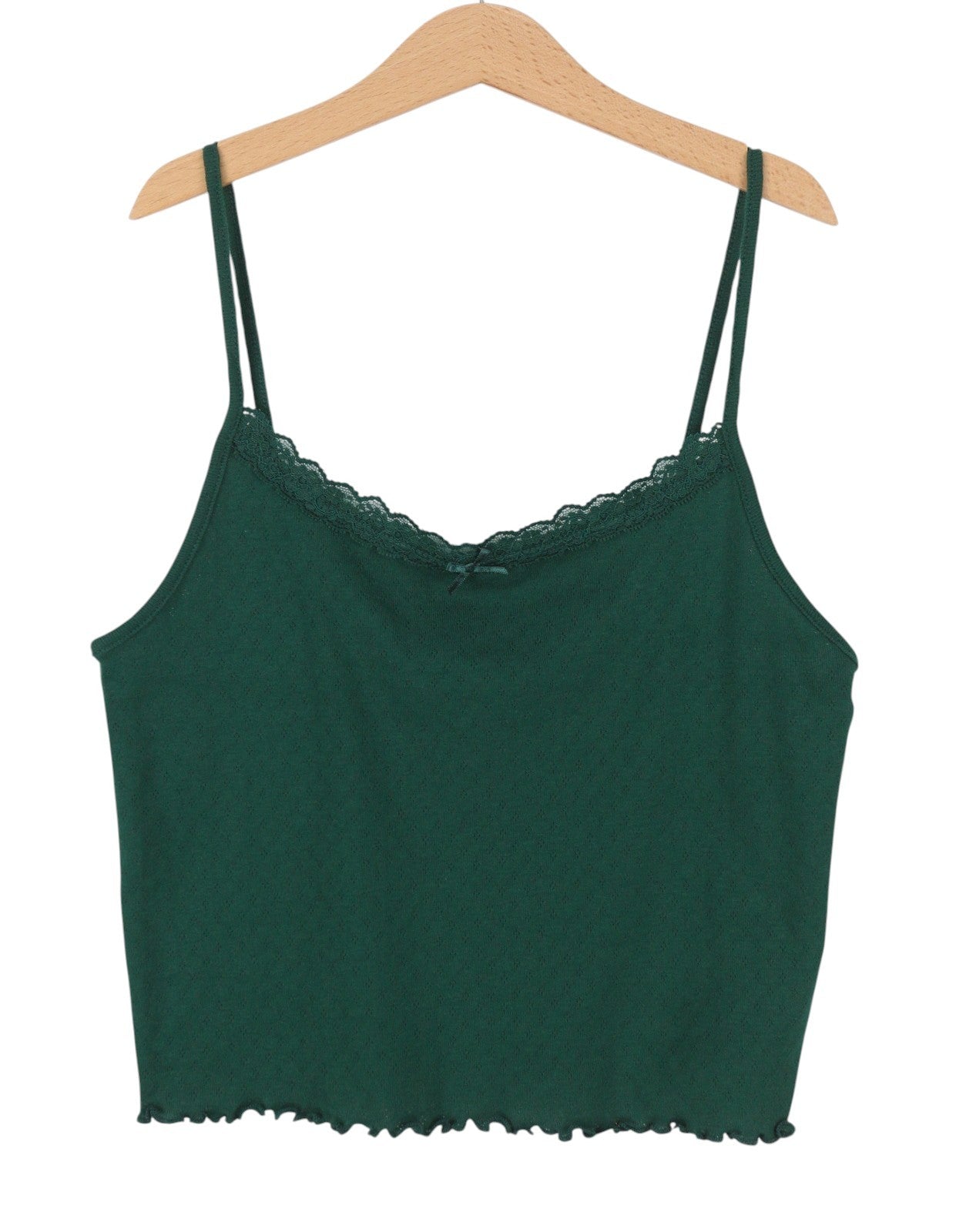 AMERICAN EAGLE OUTFITTERS Women T-Shirt M Green Lace Trim Cropped Sleeveless