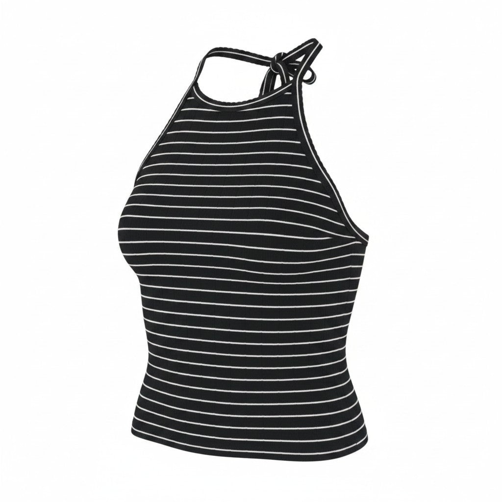 AMERICAN EAGLE OUTFITTERS Women T-Shirt S Black Striped Backless Sleeveless
