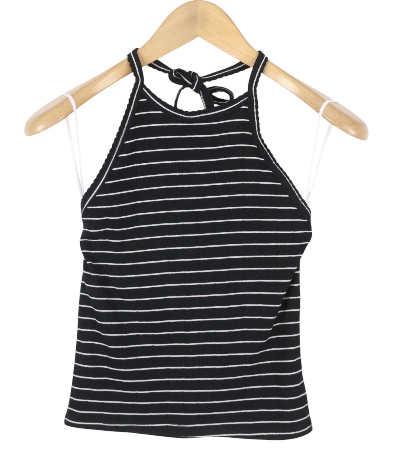 AMERICAN EAGLE OUTFITTERS Women T-Shirt S Black Striped Backless Sleeveless