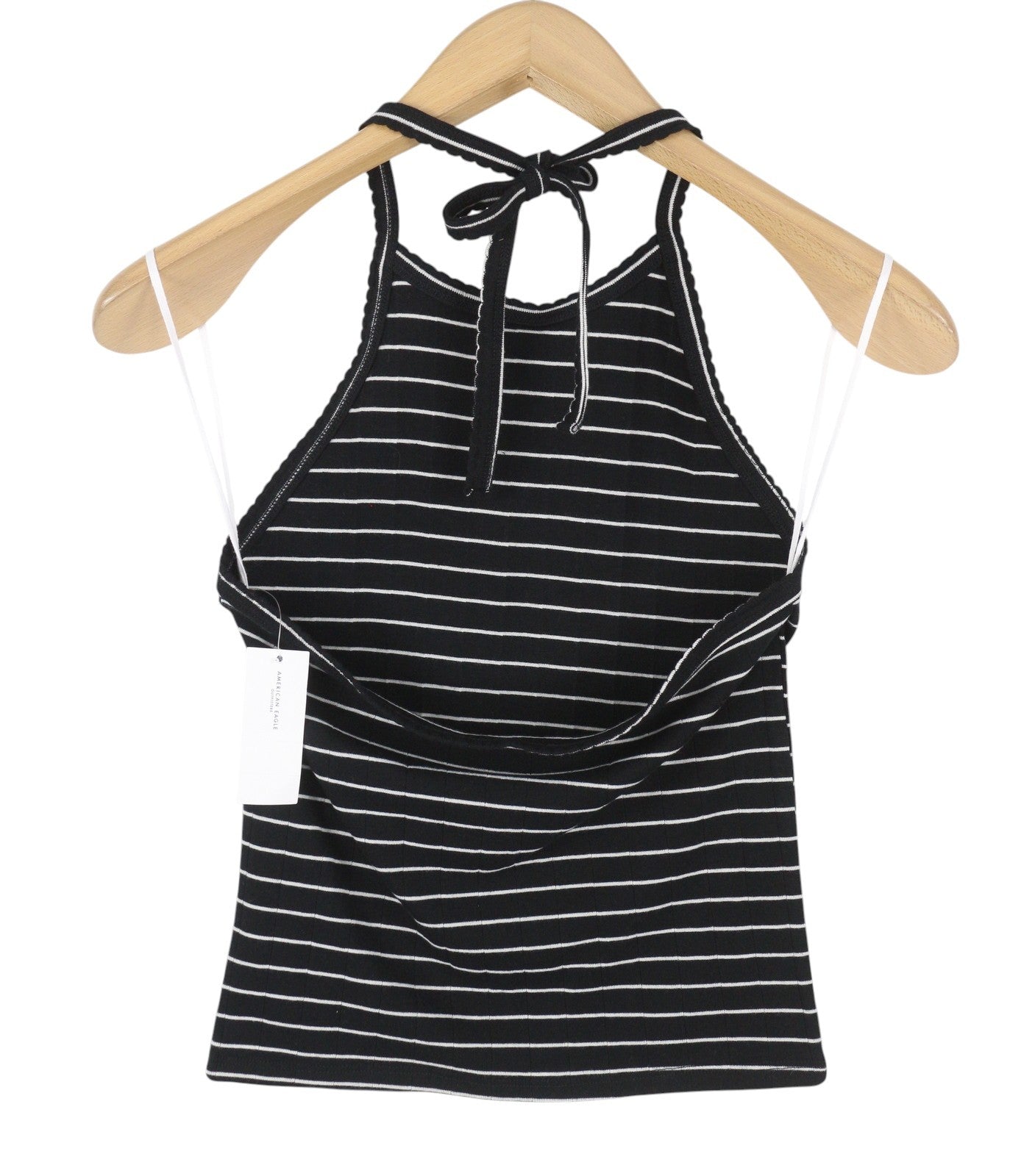 AMERICAN EAGLE OUTFITTERS Women T-Shirt S Black Striped Backless Sleeveless