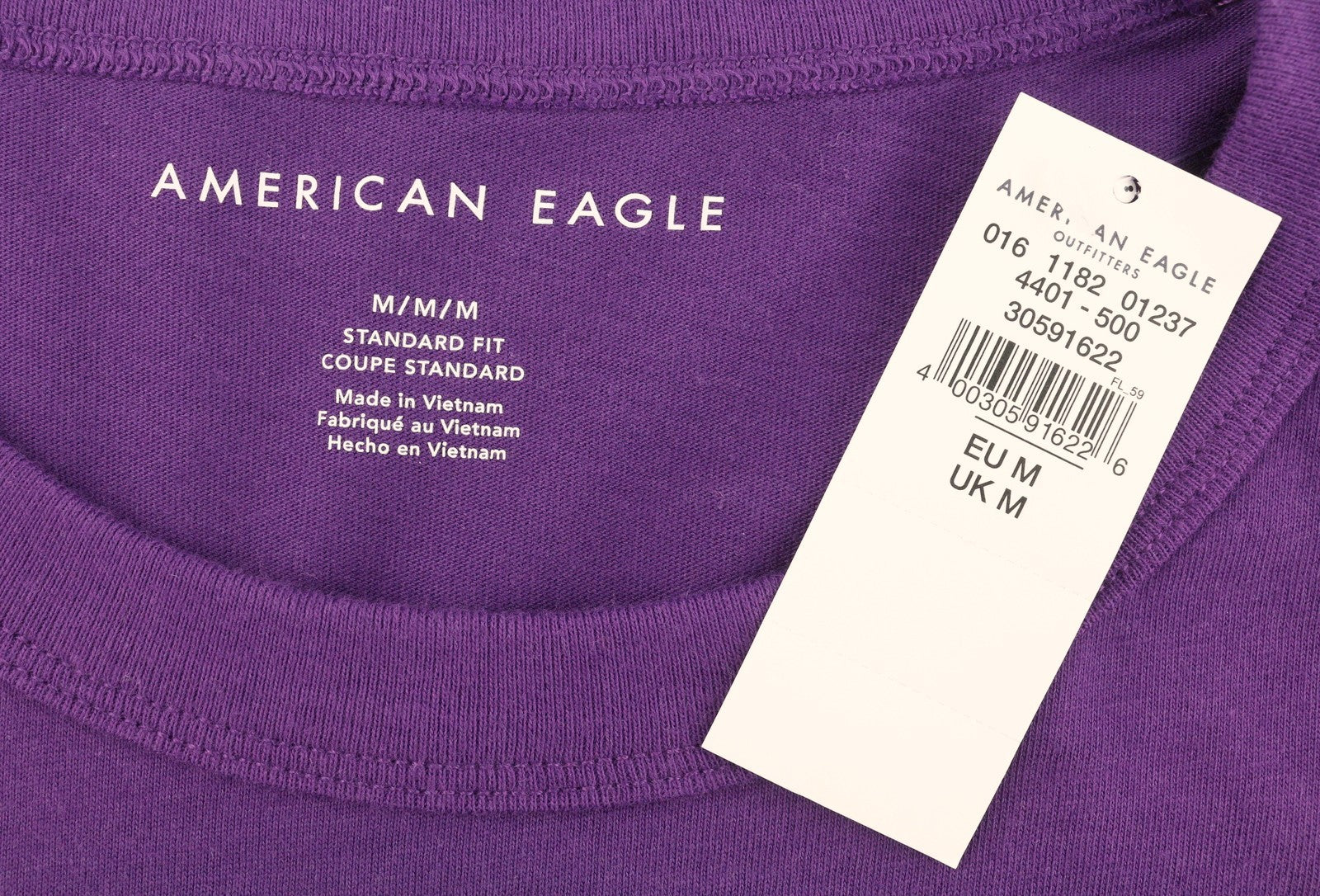 AMERICAN EAGLE OUTFITTERS Men T-Shirt M Purple Cotton Tricot Crew Long Sleeve