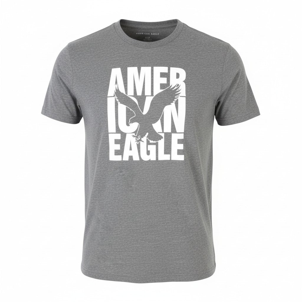 AMERICAN EAGLE OUTFITTERS Classic Fit Men T-Shirt L Grey Melange Short Sleeve