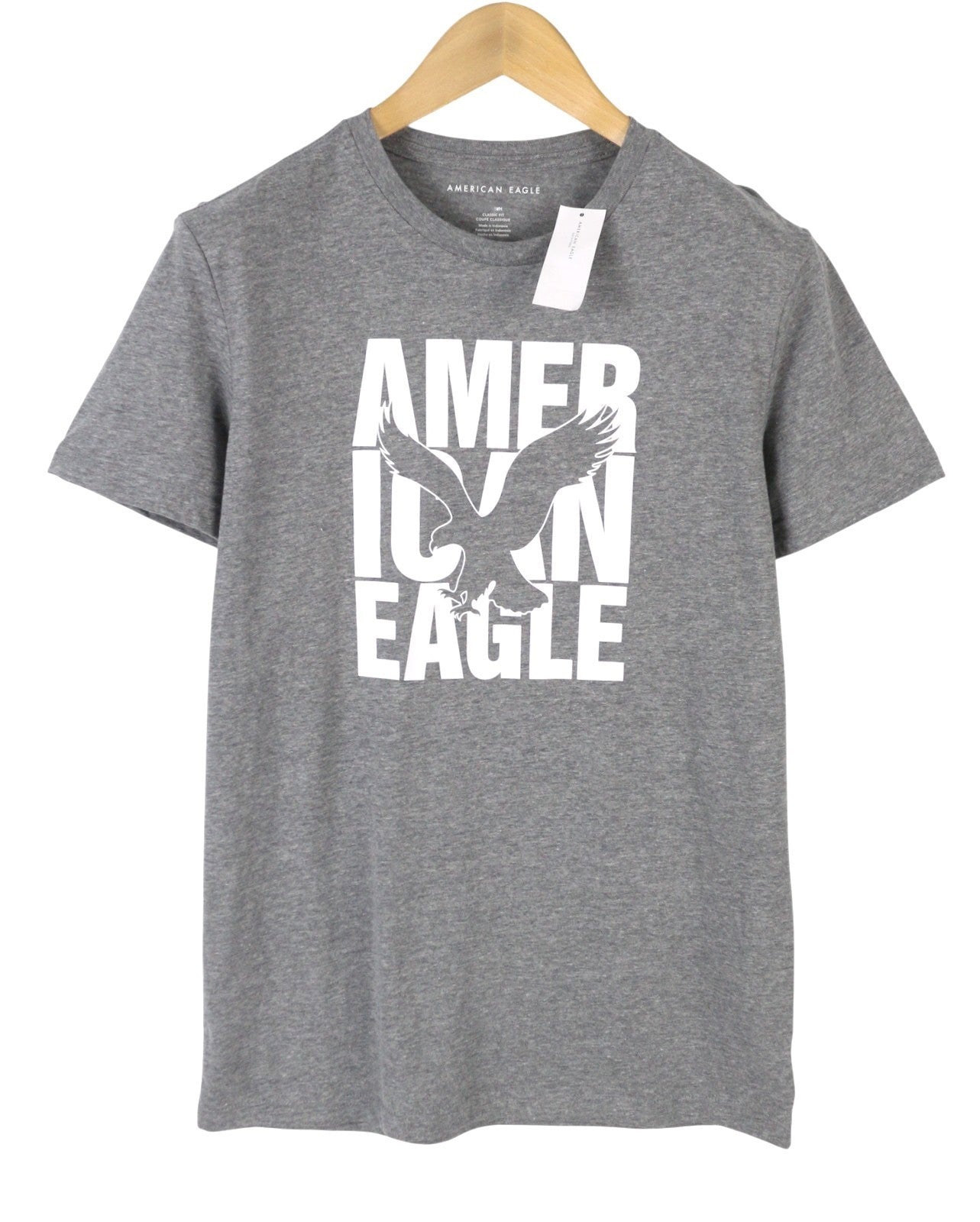 AMERICAN EAGLE OUTFITTERS Classic Fit Men T-Shirt L Grey Melange Short Sleeve
