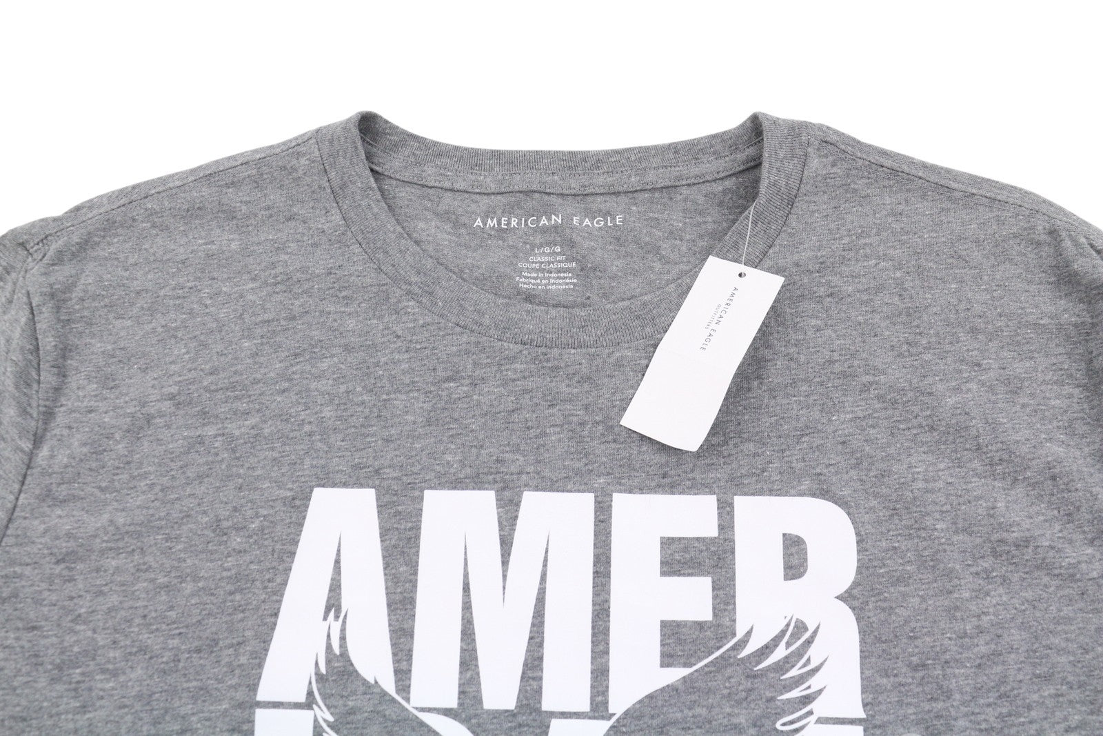 AMERICAN EAGLE OUTFITTERS Classic Fit Men T-Shirt L Grey Melange Short Sleeve
