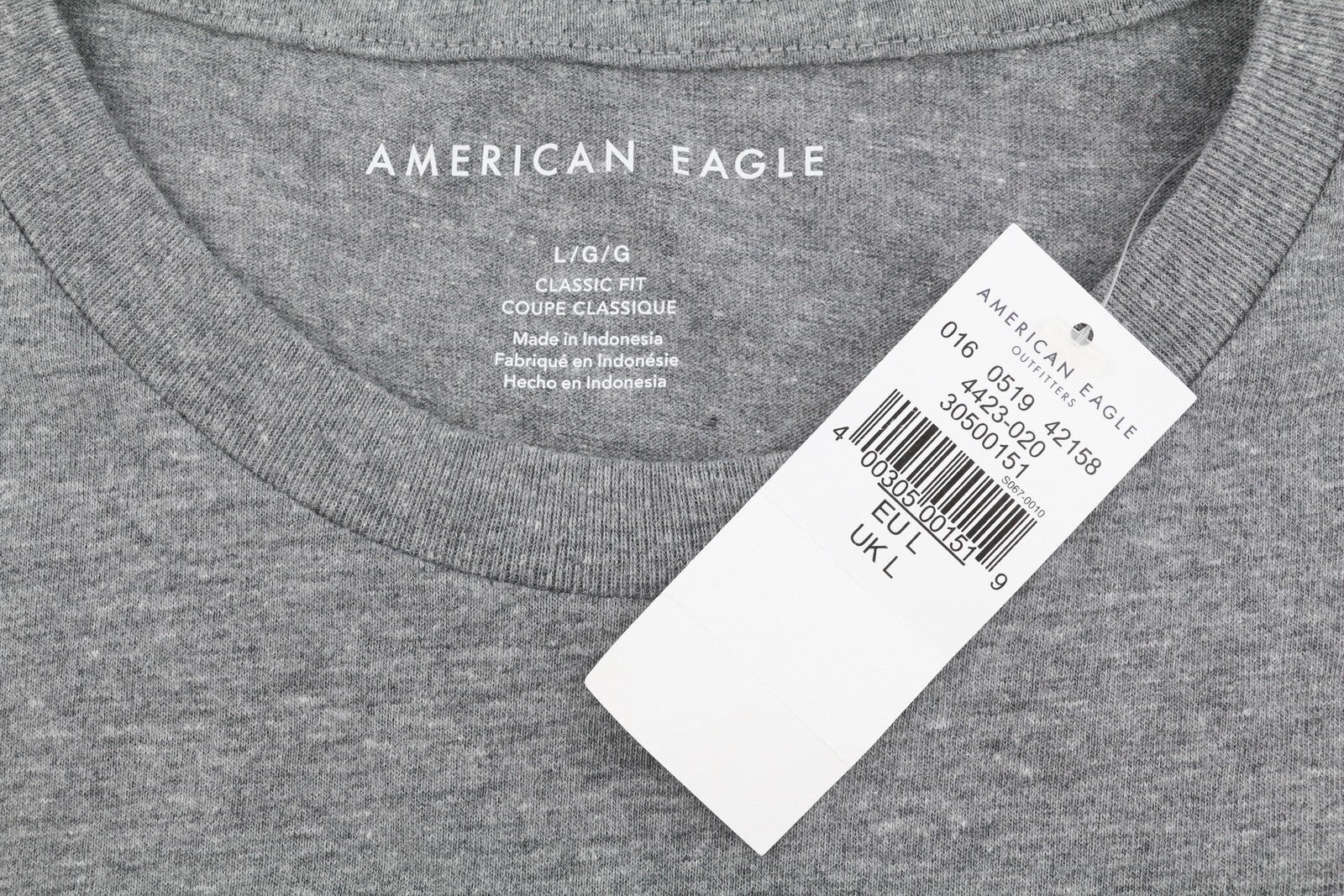 AMERICAN EAGLE OUTFITTERS Classic Fit Men T-Shirt L Grey Melange Short Sleeve