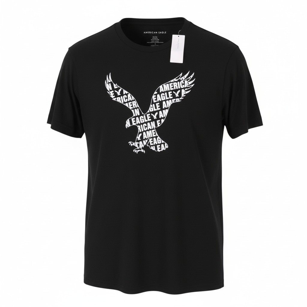 AMERICAN EAGLE OUTFITTERS Classic Fit Men T-Shirt M Black Patterned Short Sleeve