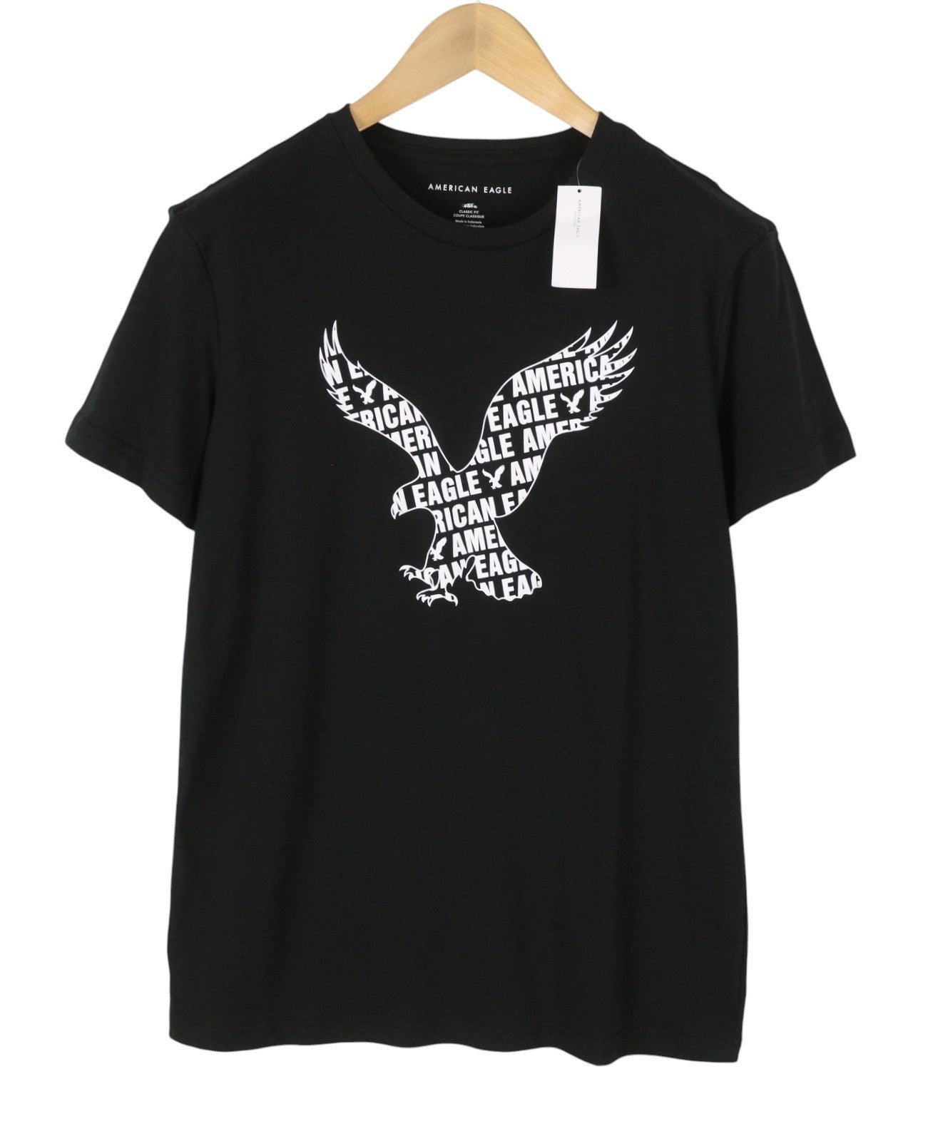 AMERICAN EAGLE OUTFITTERS Classic Fit Men T-Shirt M Black Patterned Short Sleeve