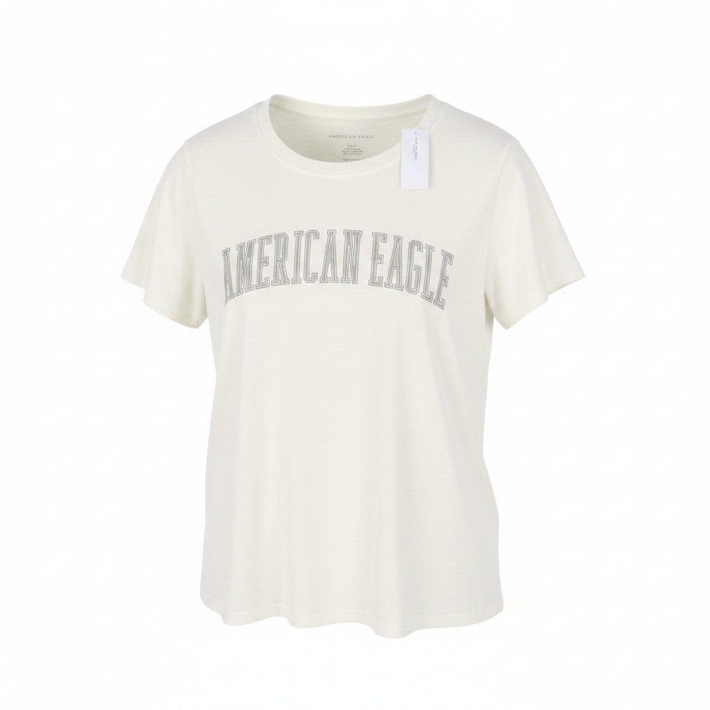 AMERICAN EAGLE OUTFITTERS Women T-Shirt L White Cotton Tricot Short Sleeved