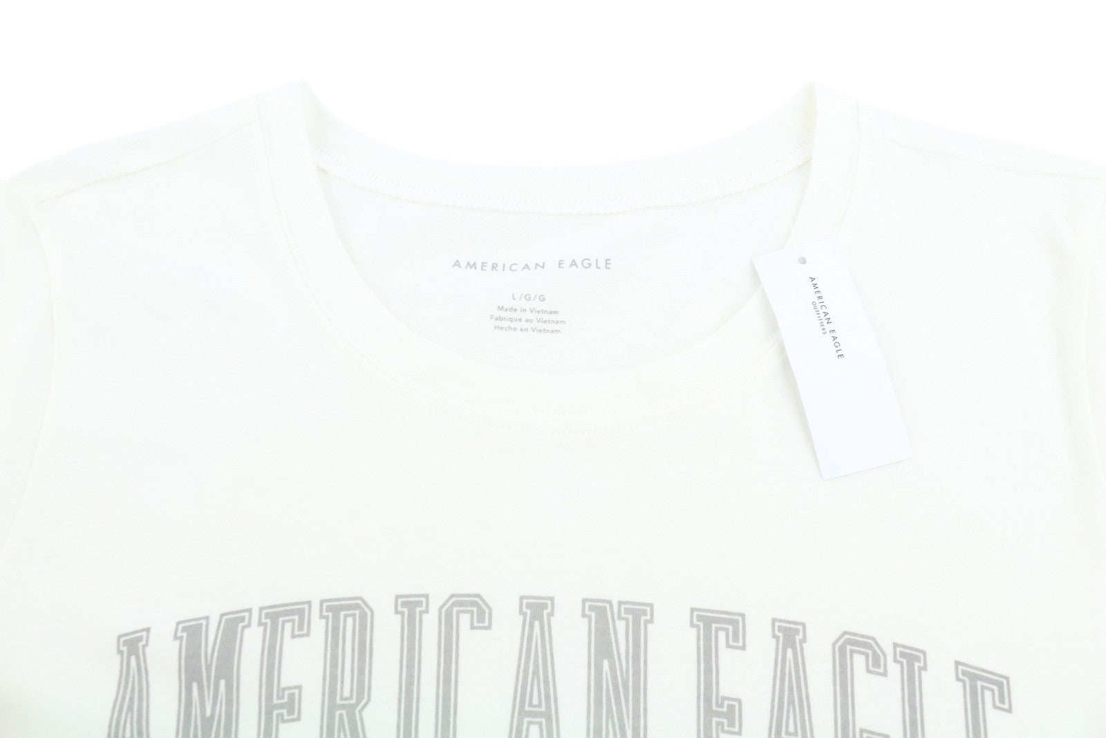 AMERICAN EAGLE OUTFITTERS Women T-Shirt L White Cotton Tricot Short Sleeved