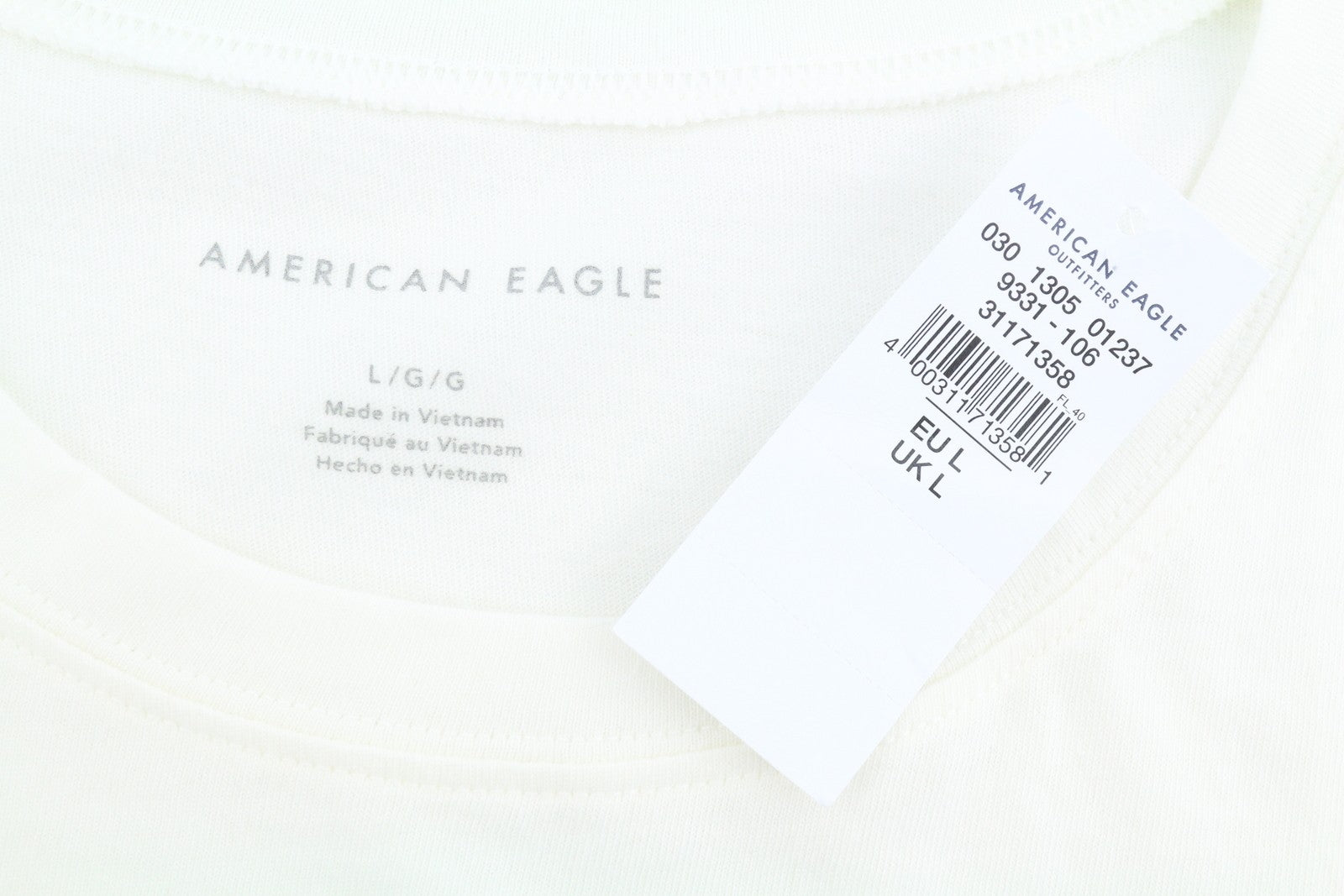 AMERICAN EAGLE OUTFITTERS Women T-Shirt L White Cotton Tricot Short Sleeved