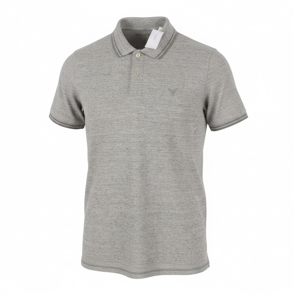 AMERICAN EAGLE OUTFITTERS Slim Fit Men Polos L Grey Melange Short Sleeved