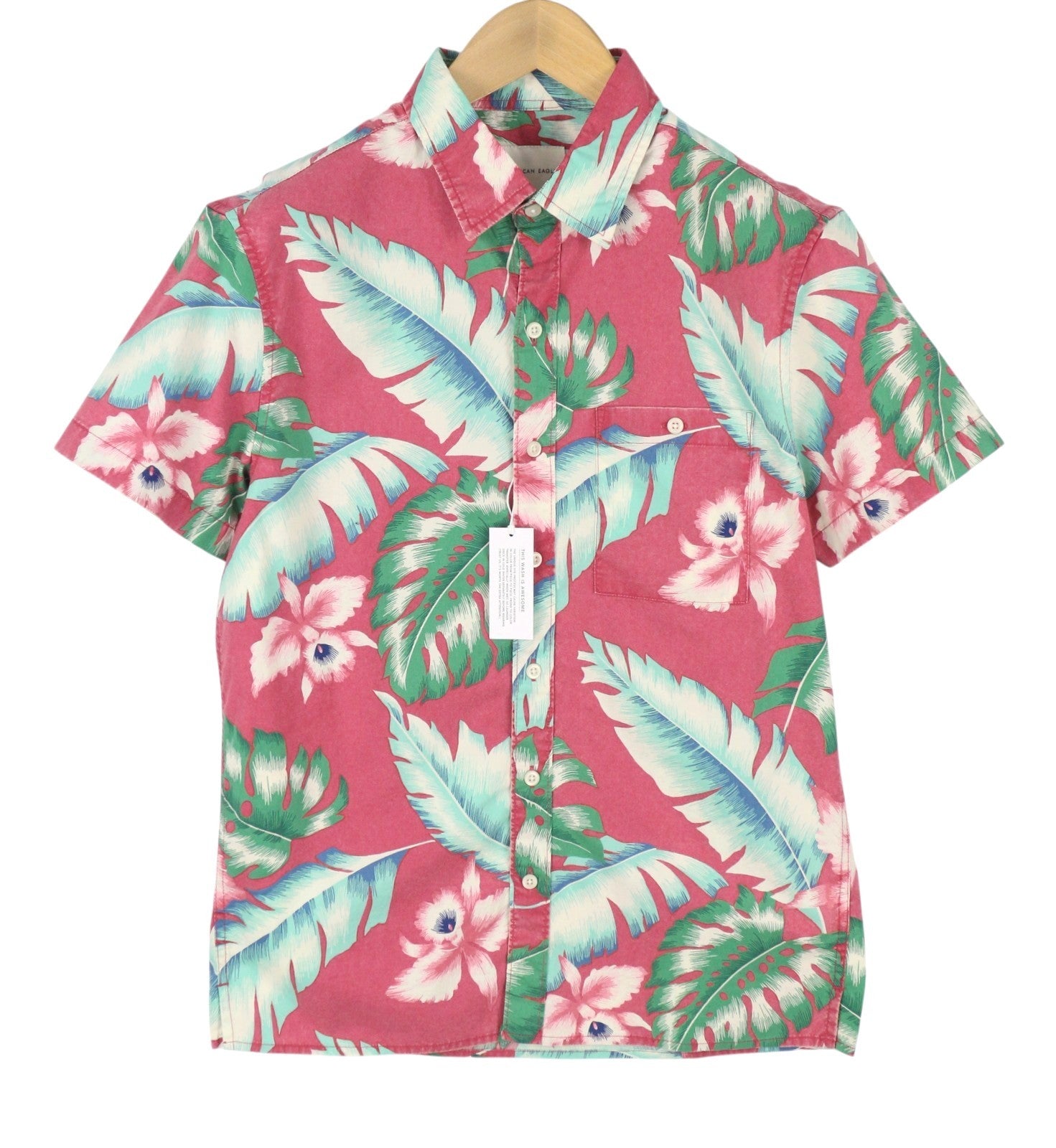 AMERICAN EAGLE OUTFITTERS Flex Men Shirt S Multicolour Leaf Print Short Sleeve