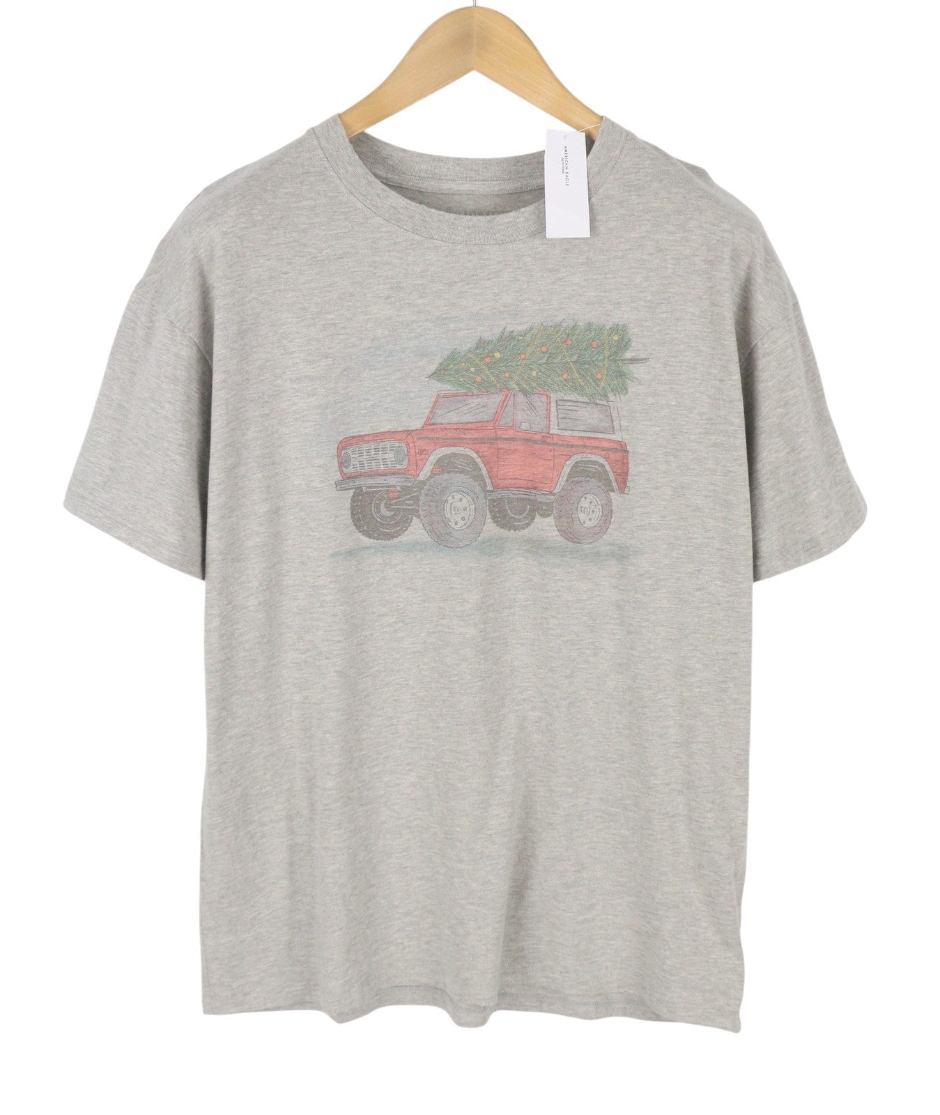 AMERICAN EAGLE OUTFITTERS Men T-Shirt XS/S Grey Melange Car Print Short Sleeve