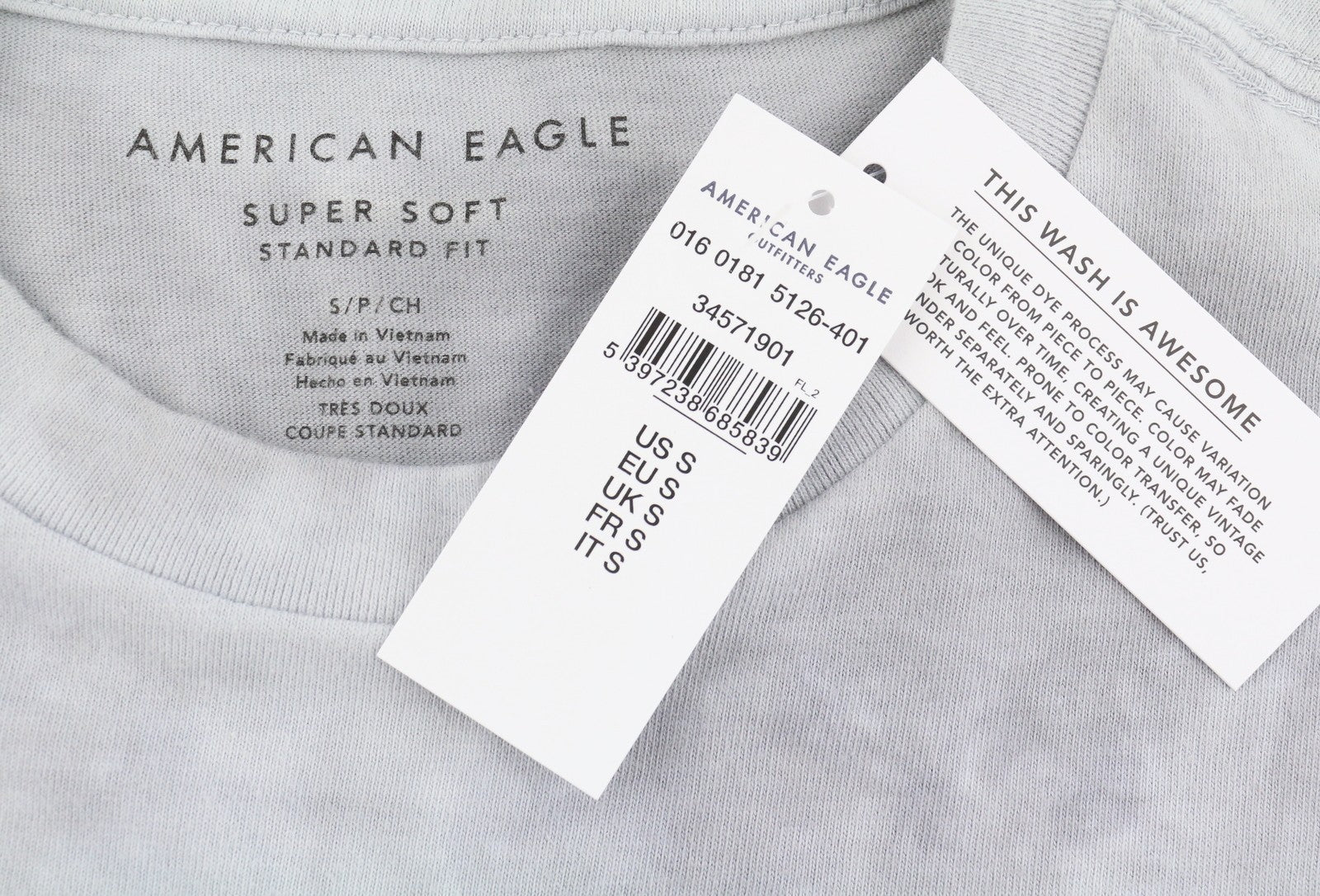 AMERICAN EAGLE OUTFITTERS Super Soft Standard Fit Men T-Shirt S Grey Tie-Dye
