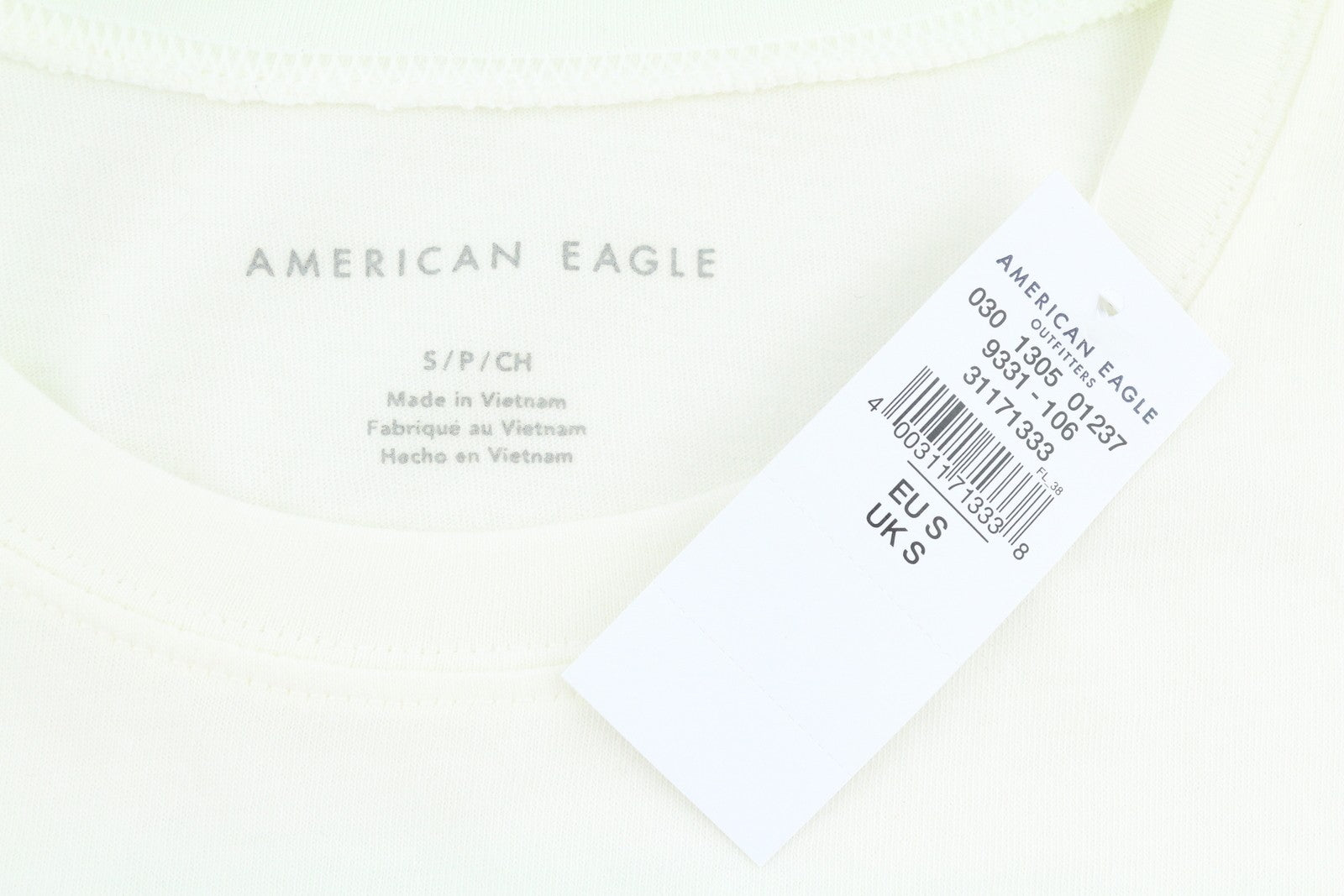AMERICAN EAGLE OUTFITTERS Women T-Shirt S White Cotton Tricot Short Sleeved