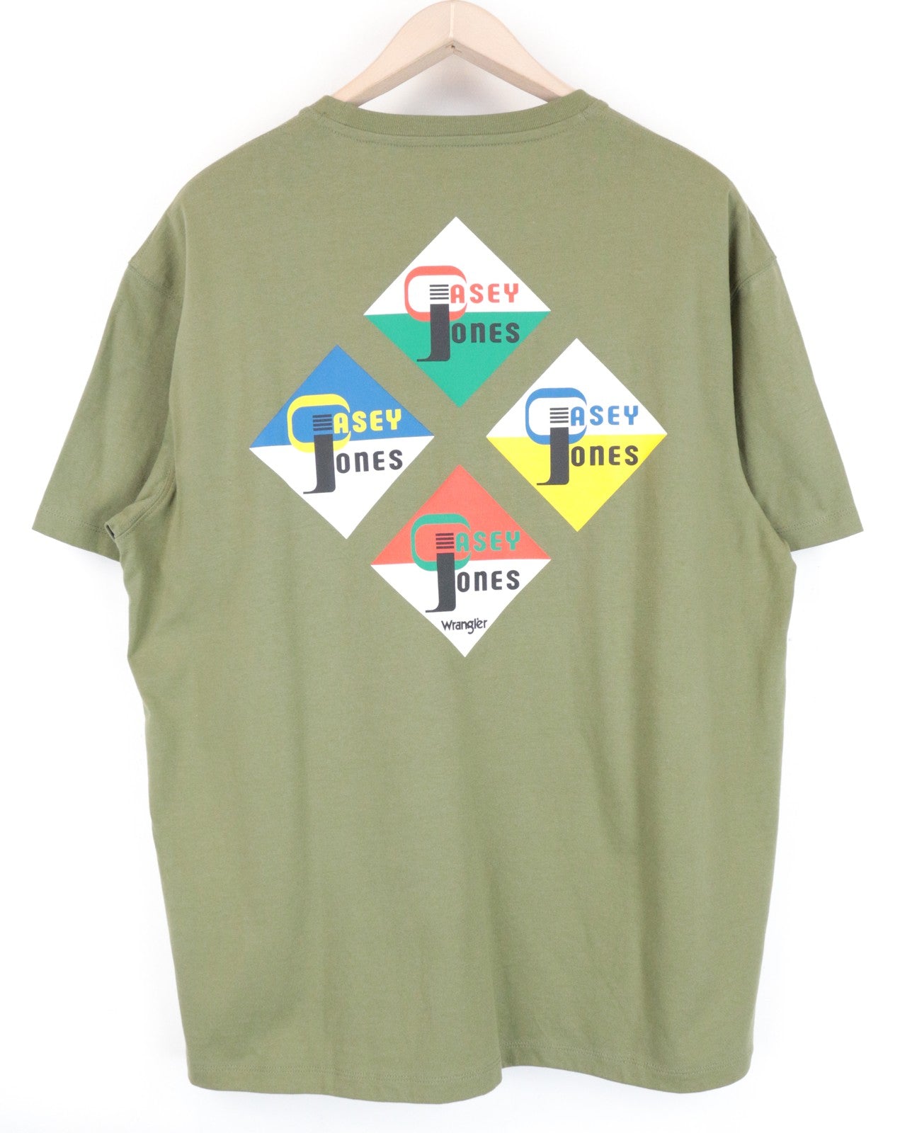 WRANGLER Men T-Shirt M Green Pure Cotton Pull On Short Sleeved Printed Logo