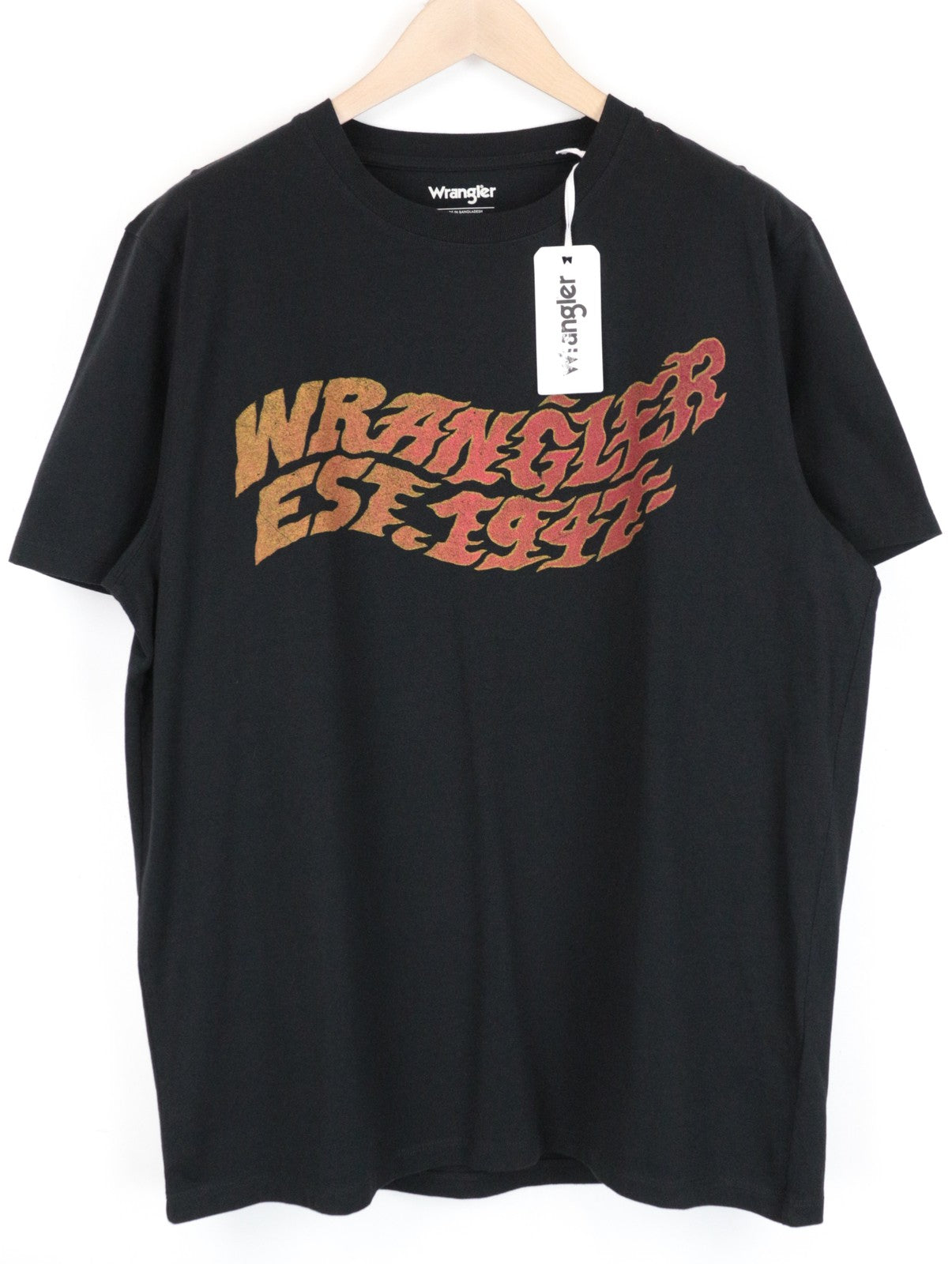 WRANGLER Men T-Shirt M Black Pure Cotton Short Sleeved Pull On Logo Print
