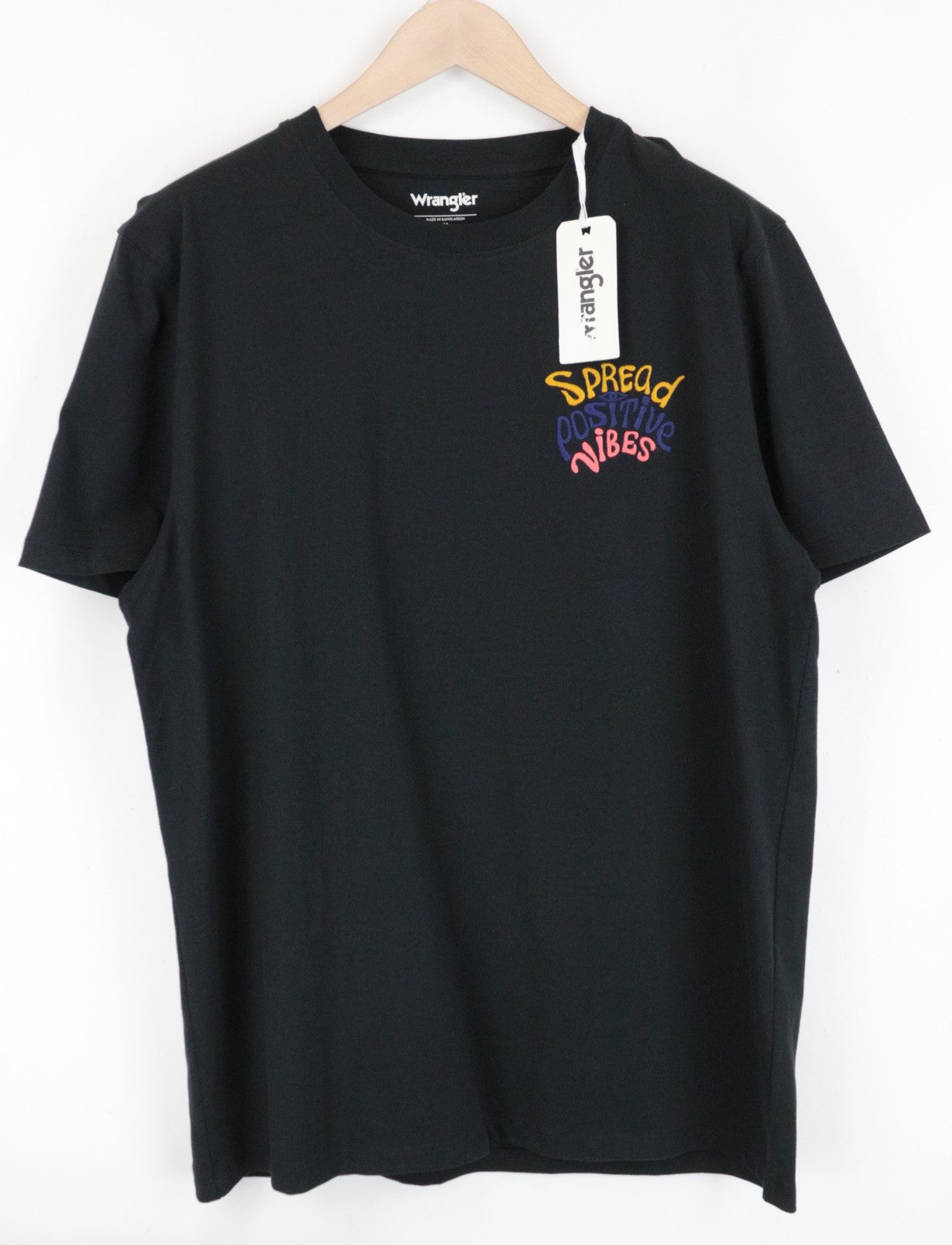 WRANGLER Men T-Shirt M Black Pure Cotton Short Sleeved Pull On Logo