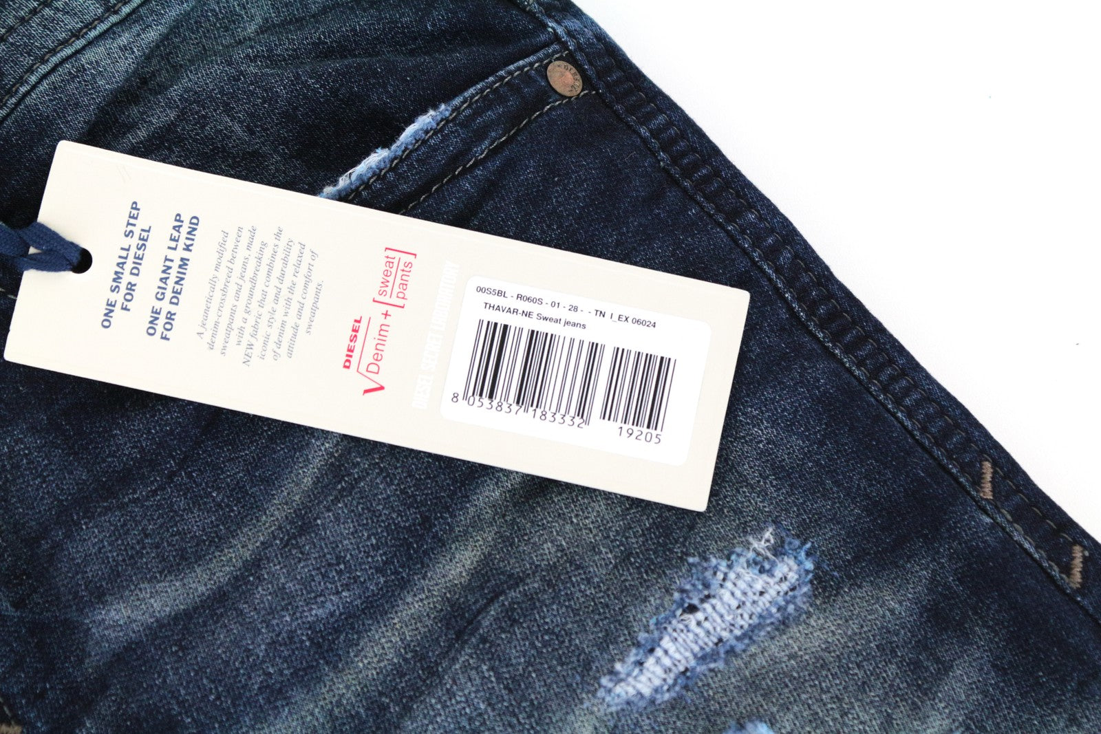 DIESEL Thavar-NE R060S Men Jeans W28 Sweat Jogg Slim Washed Cotton Stretch Blue