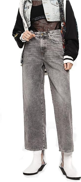 DIESEL Widee 8880X Women Jeans W24/L30 Straight Fit Pure Cotton Grey Girls