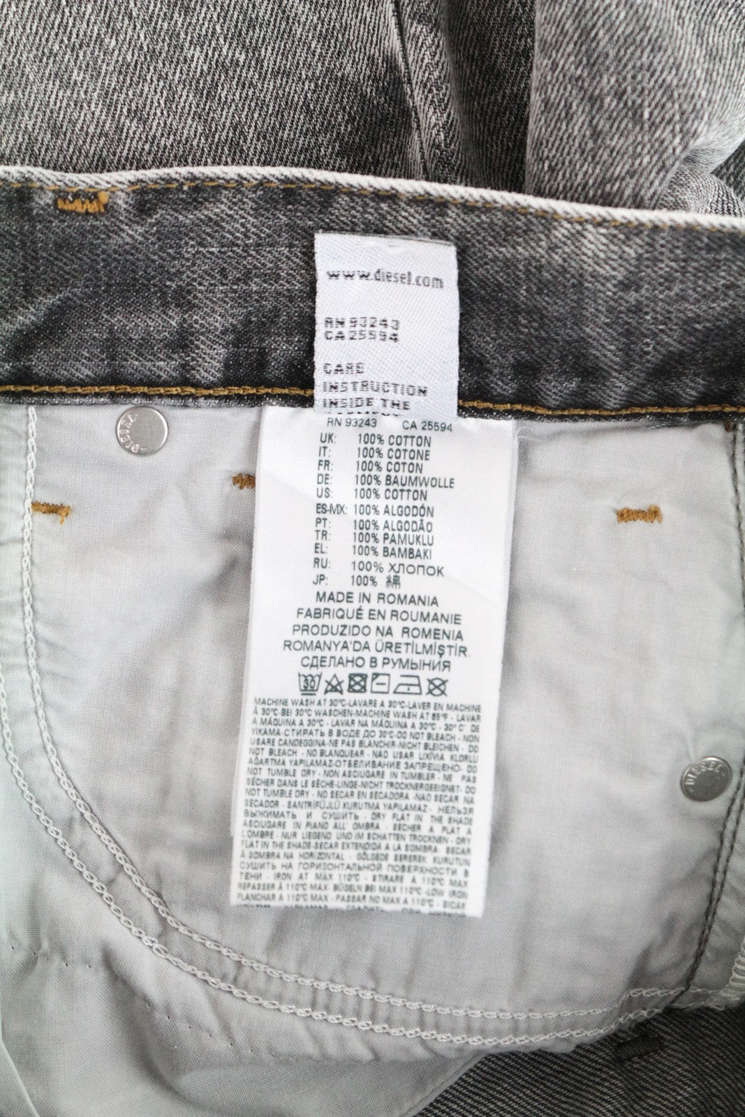 DIESEL Widee 8880X Women Jeans W24/L30 Straight Fit Pure Cotton Grey Girls