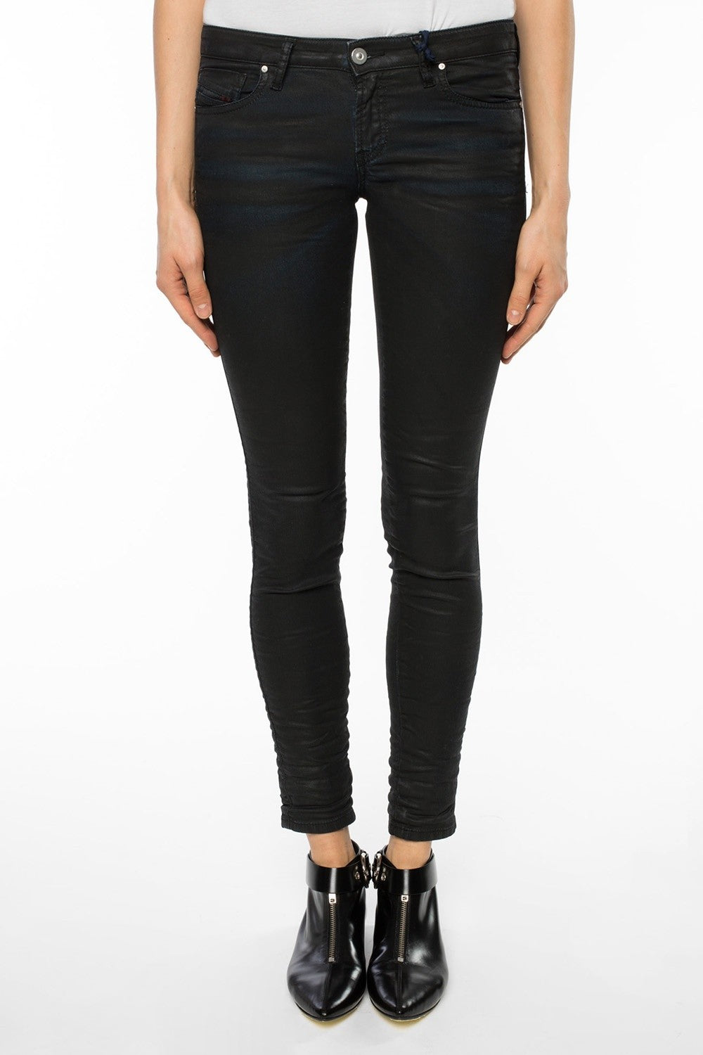 DIESEL Gracey-Ne 0688U Women Jeans W25 Sweat Jogg Slim Black Coated Stretch