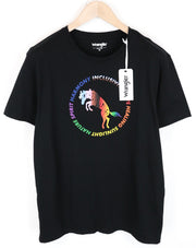 WRANGLER Men T-Shirt M Black Pure Cotton Short Sleeve Pull On Rainbow Logo