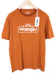 WRANGLER Men T-Shirt M Orange Pure Cotton Short Sleeved Pull On Casual