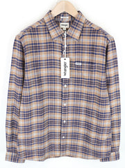 WRANGLER Men Shirt M Light Brown Pure Cotton Checked Long Sleeved Button-Up