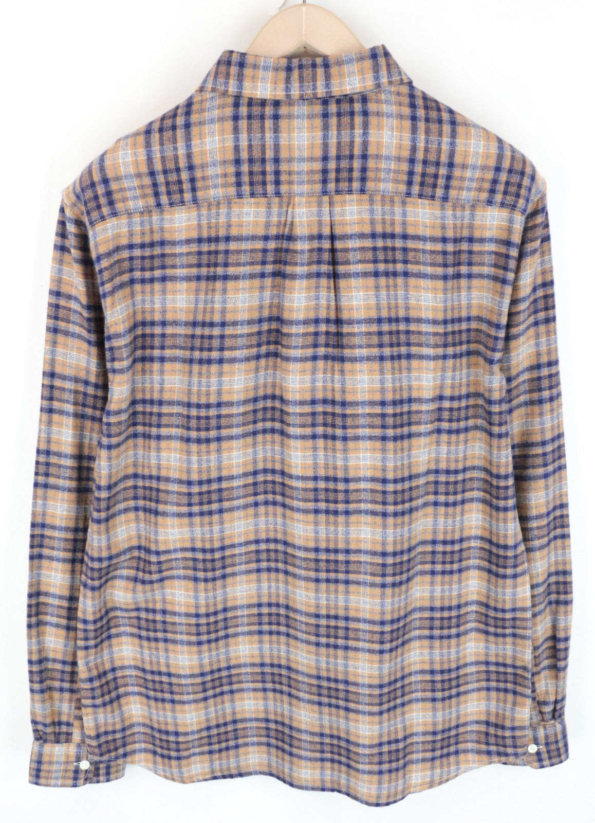 WRANGLER Men Shirt M Light Brown Pure Cotton Checked Long Sleeved Button-Up