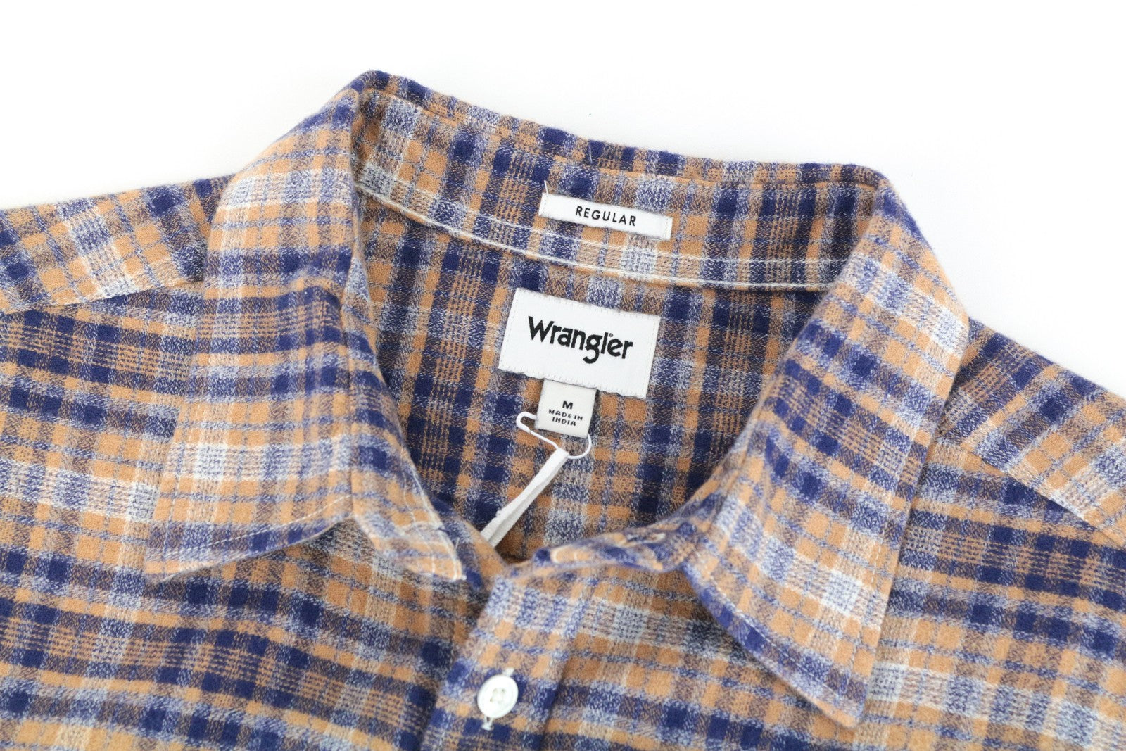 WRANGLER Men Shirt M Light Brown Pure Cotton Checked Long Sleeved Button-Up