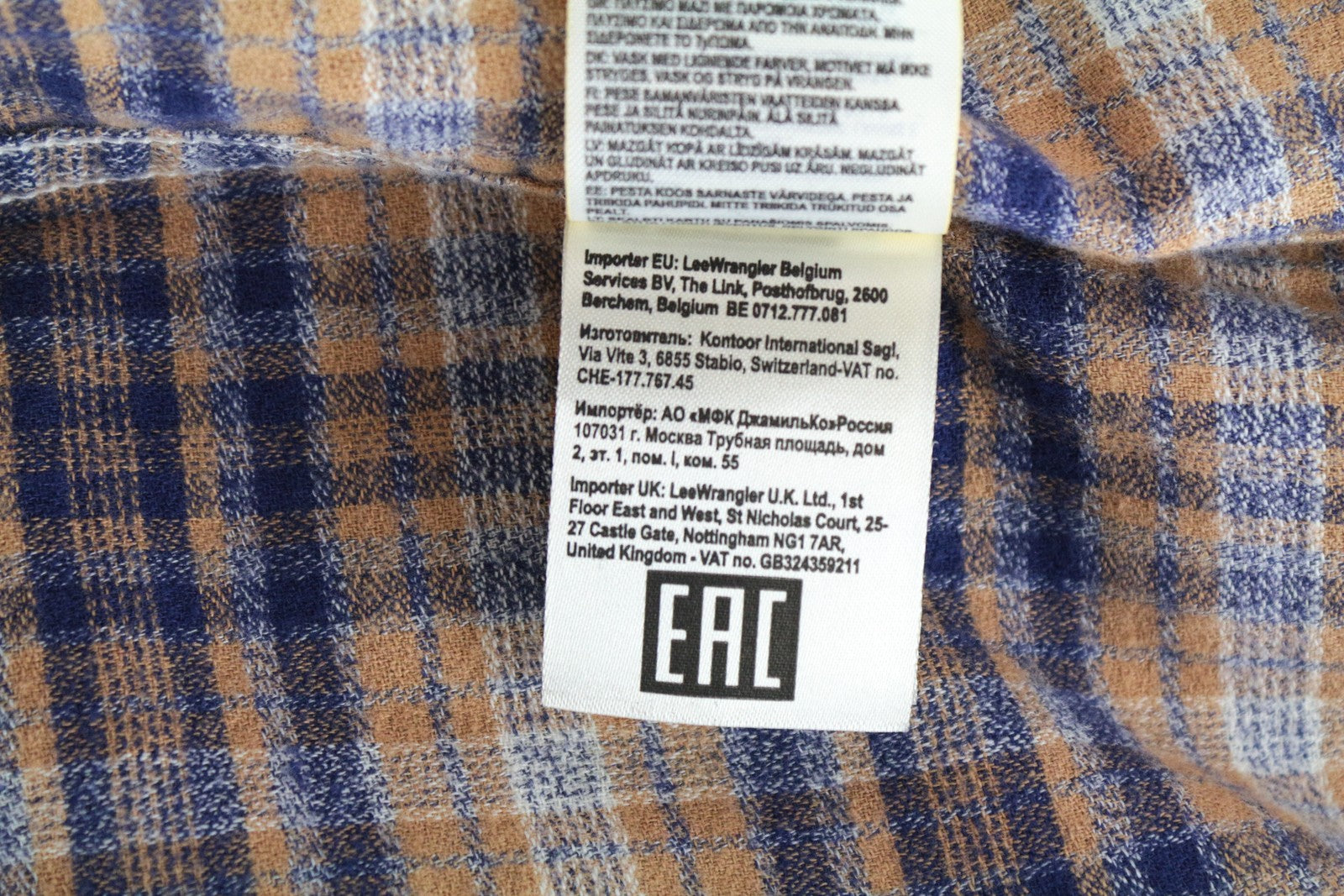 WRANGLER Men Shirt M Light Brown Pure Cotton Checked Long Sleeved Button-Up