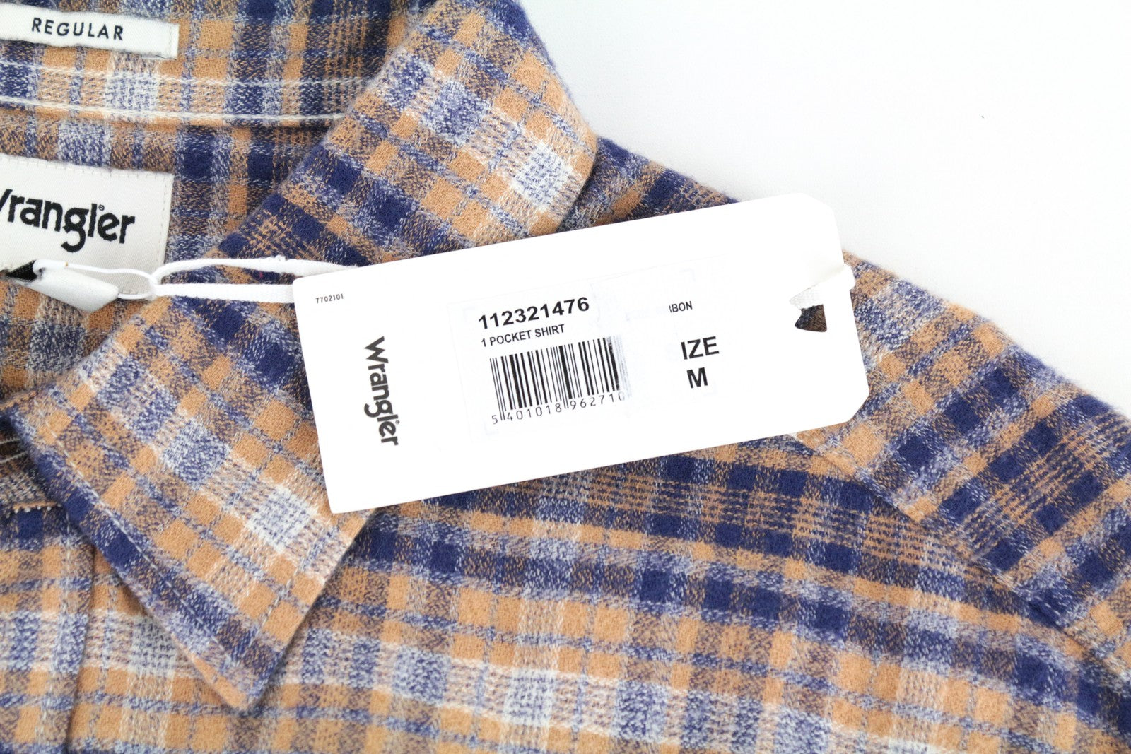 WRANGLER Men Shirt M Light Brown Pure Cotton Checked Long Sleeved Button-Up