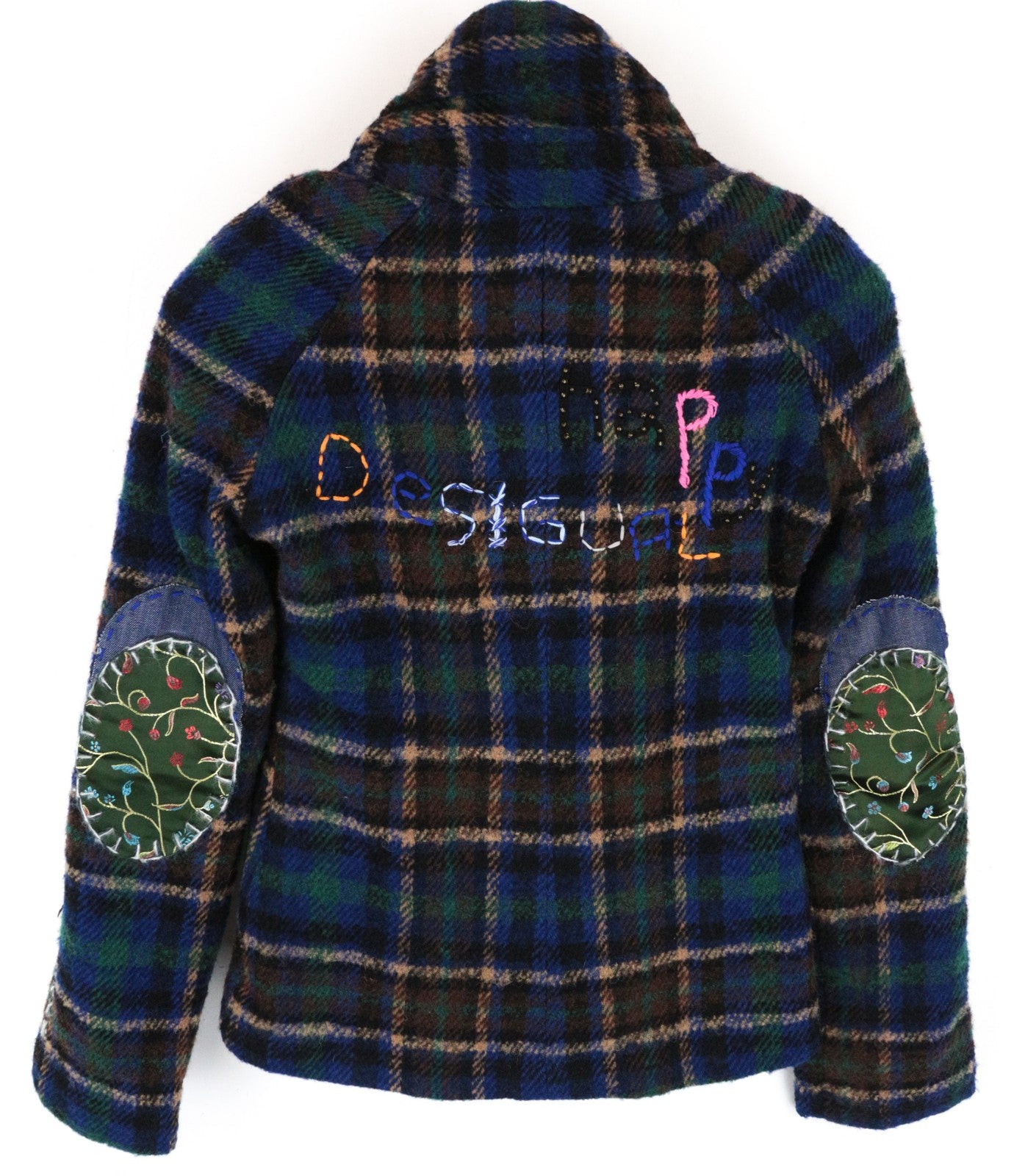 DESIGUAL Women Jacket 38 M Blue Wool Blend Checked Single-Breasted Long Sleeve