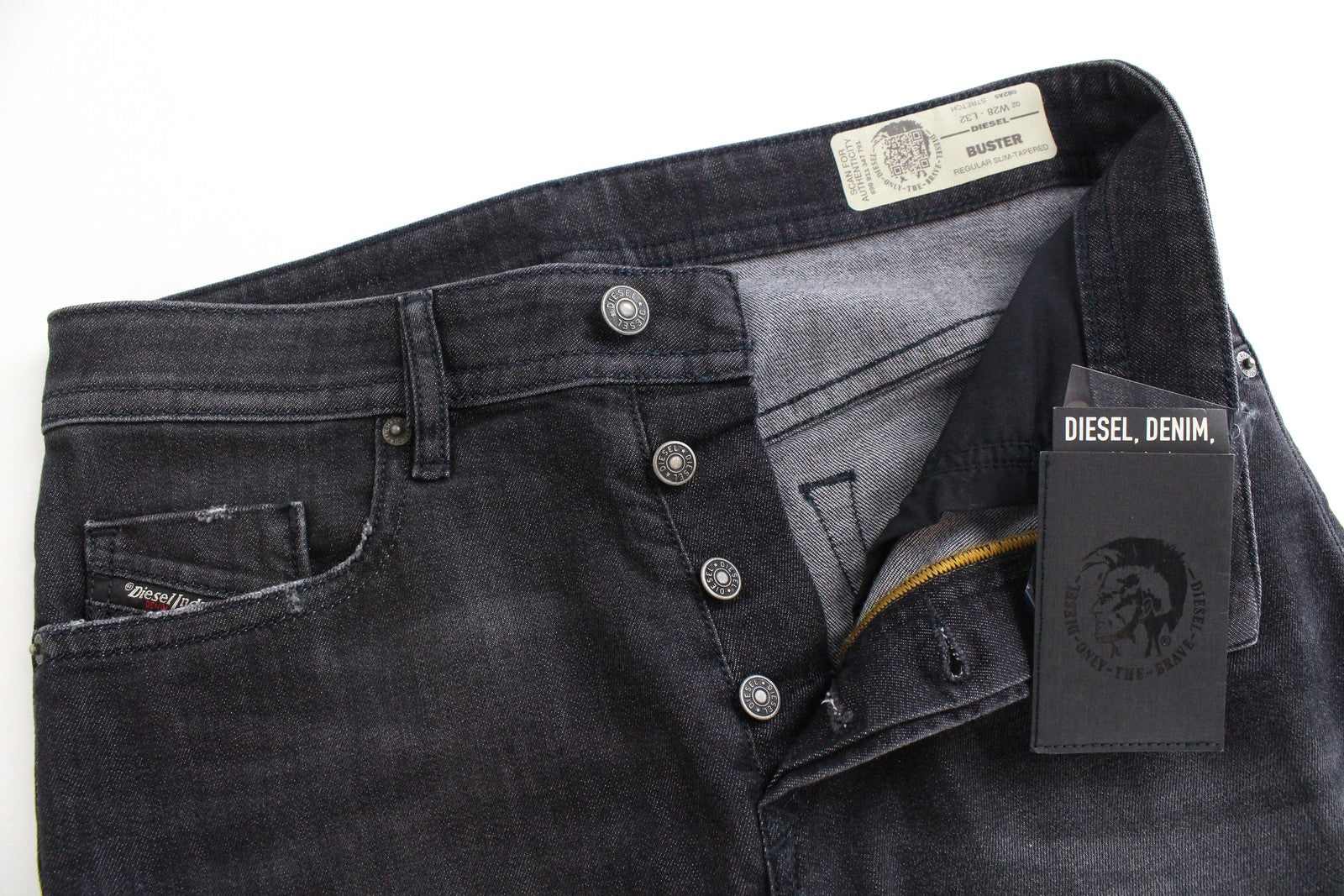 DIESEL Buster 082AS Men Jeans W28/L32 Grey Buttoned Stretch Regular Slim Tapered