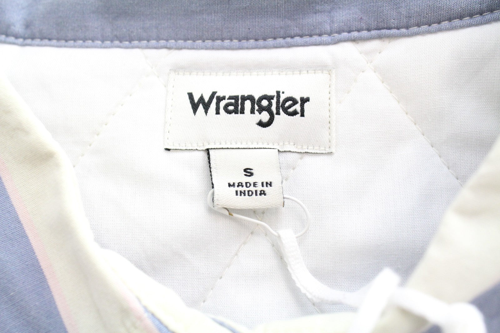 WRANGLER Women Jacket S White Stone Washed Blue Shacket Padded Striped Print
