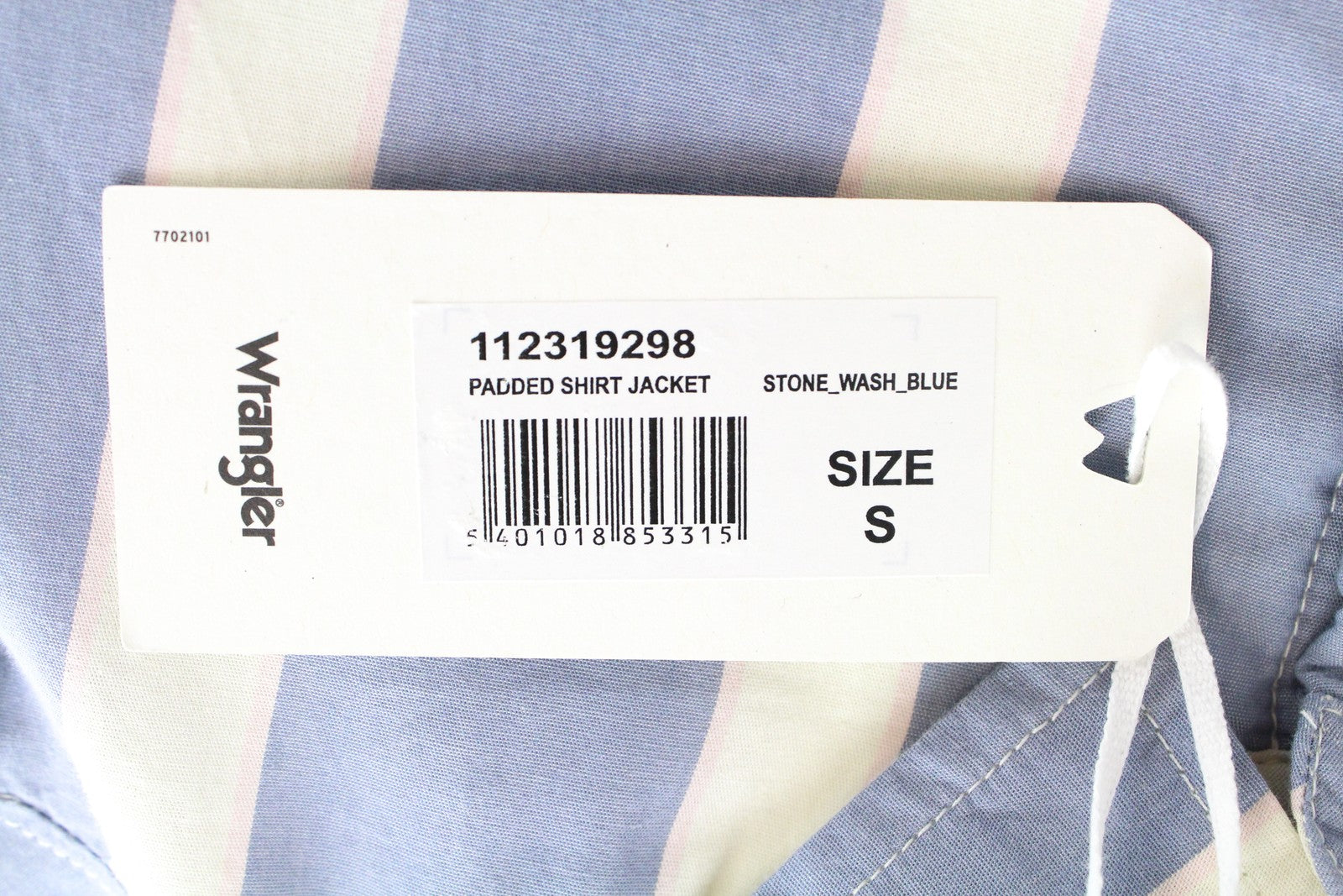 WRANGLER Women Jacket S White Stone Washed Blue Shacket Padded Striped Print