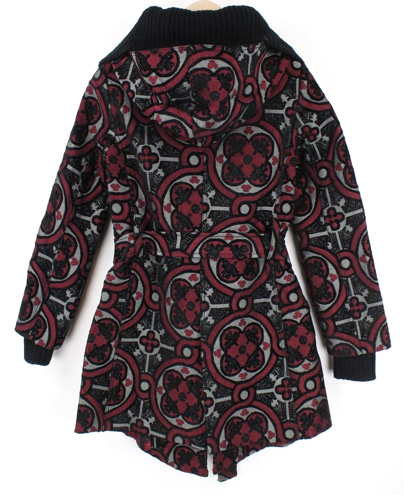 DESIGUAL Sagitario Women Coat ~EU38 Red Jacquard Collared Embroidery Designer~