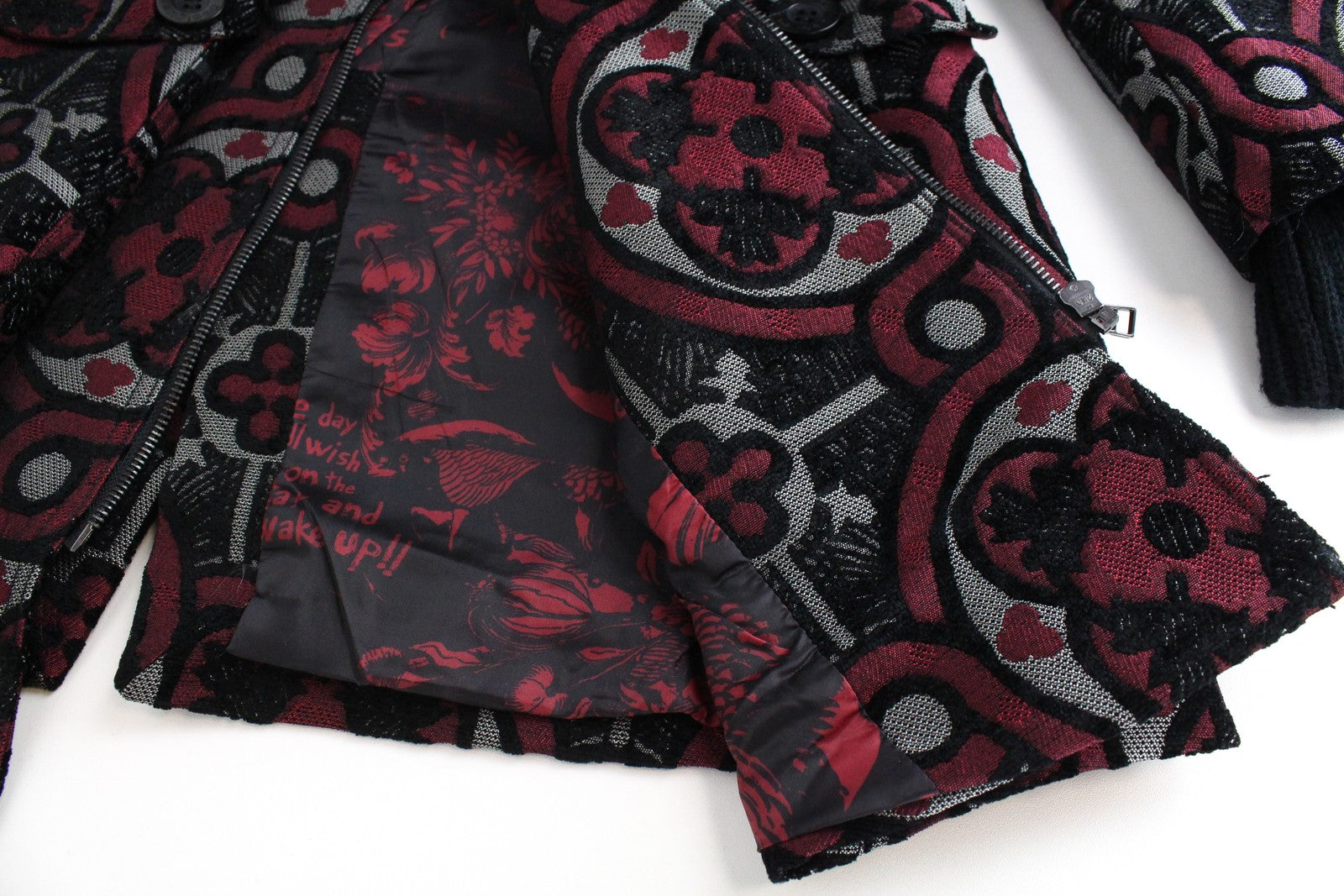 DESIGUAL Sagitario Women Coat ~EU38 Jacquard Embroidered Designer Red Melange~