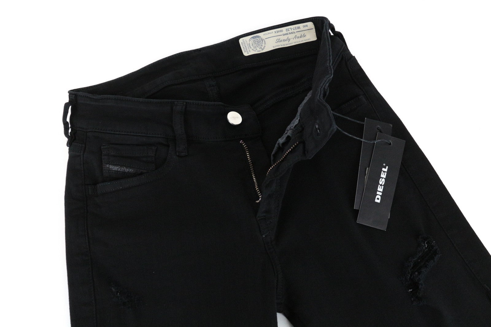 DIESEL Slandy-Ankle 084EX Women Jeans W27/L32 Super Slim Skinny Black Ripped