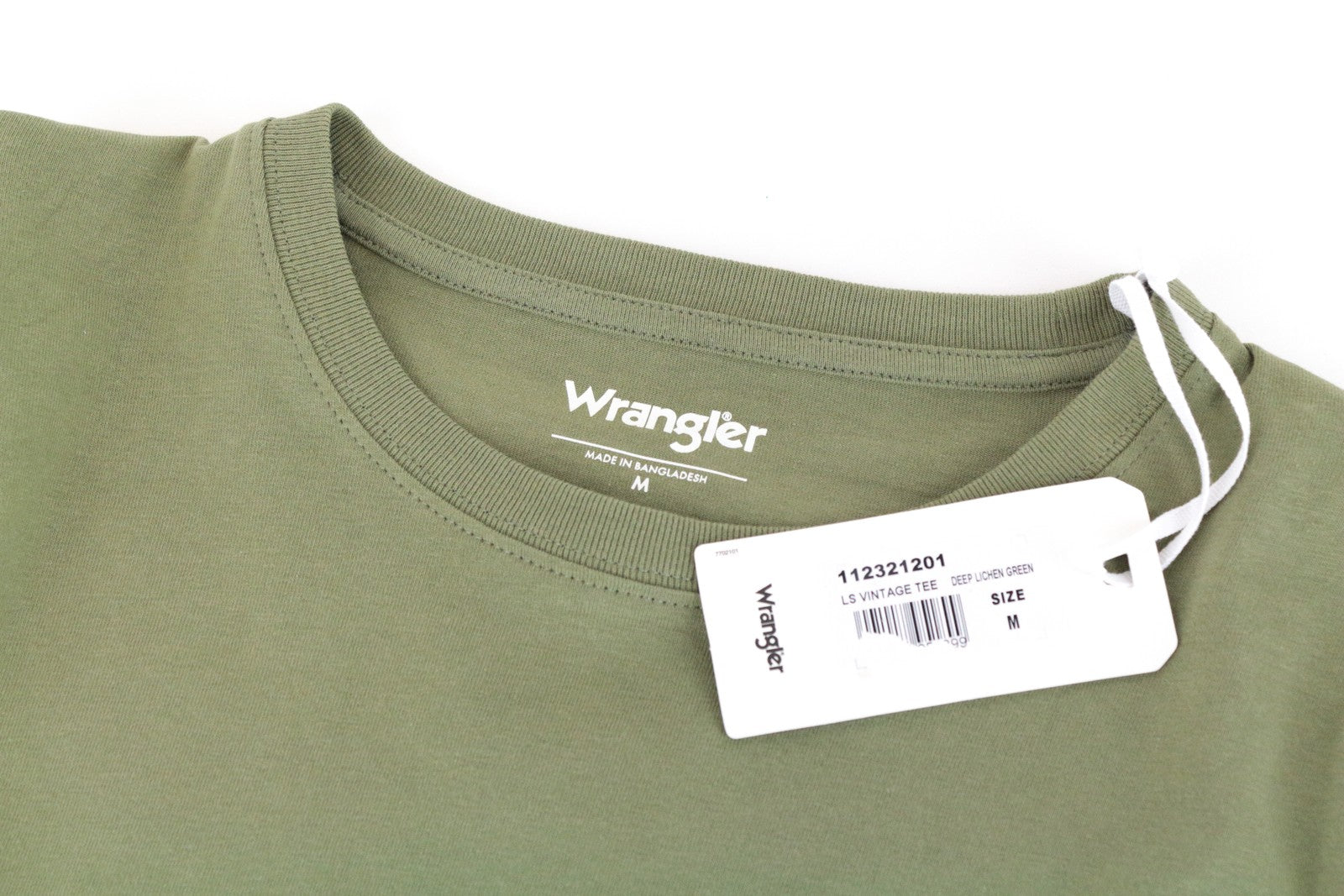 WRANGLER Men T-Shirt M Green Pure Cotton Casey Jones Back Logo Long Sleeved