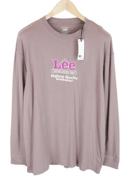 LEE Men T-Shirt M Washed Purple Pure Cotton Loose Fit Long Sleeved Pull On