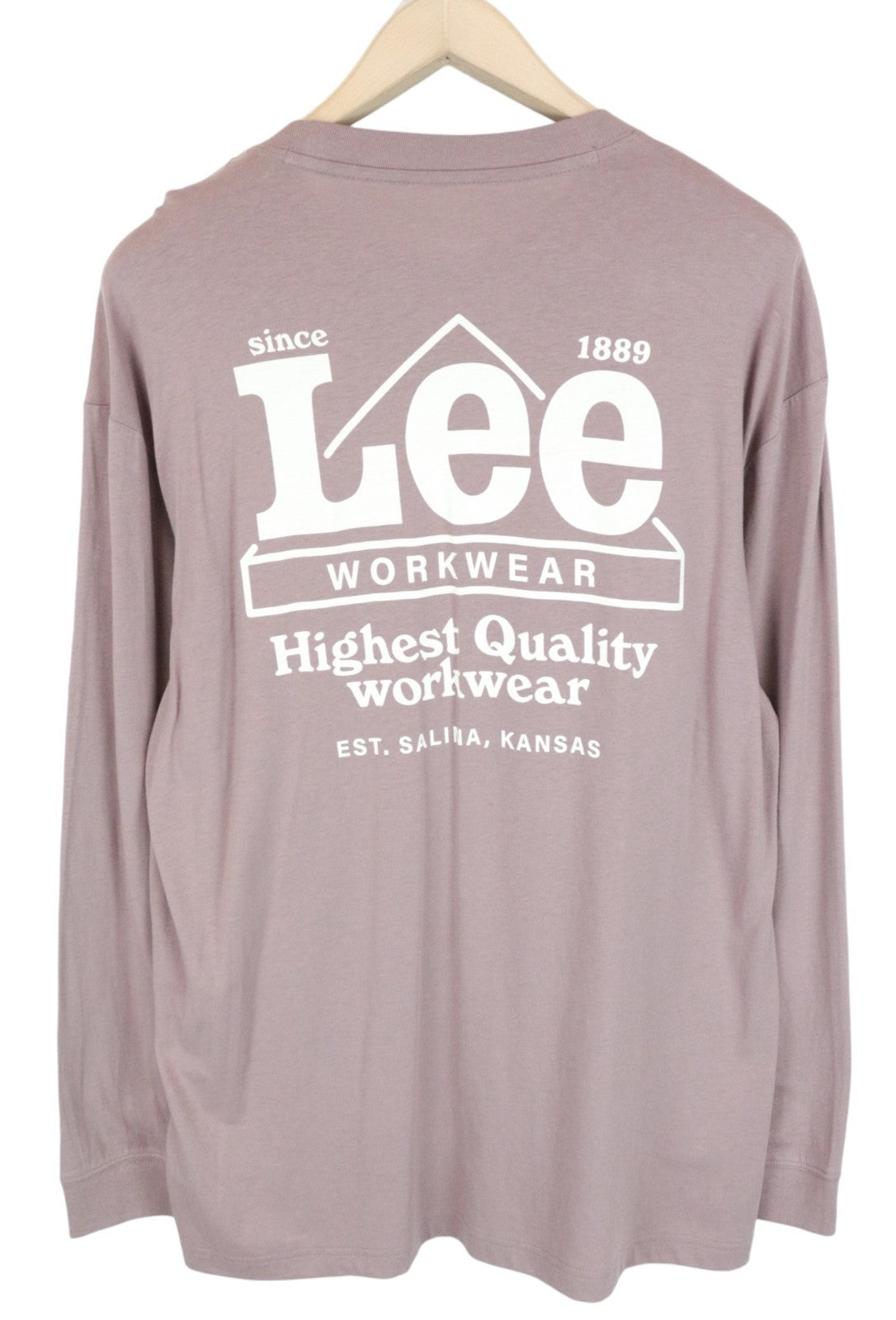 LEE Men T-Shirt M Washed Purple Pure Cotton Loose Fit Long Sleeved Pull On