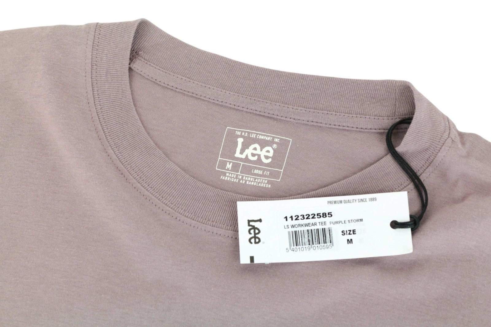 LEE Men T-Shirt M Washed Purple Pure Cotton Loose Fit Long Sleeved Pull On