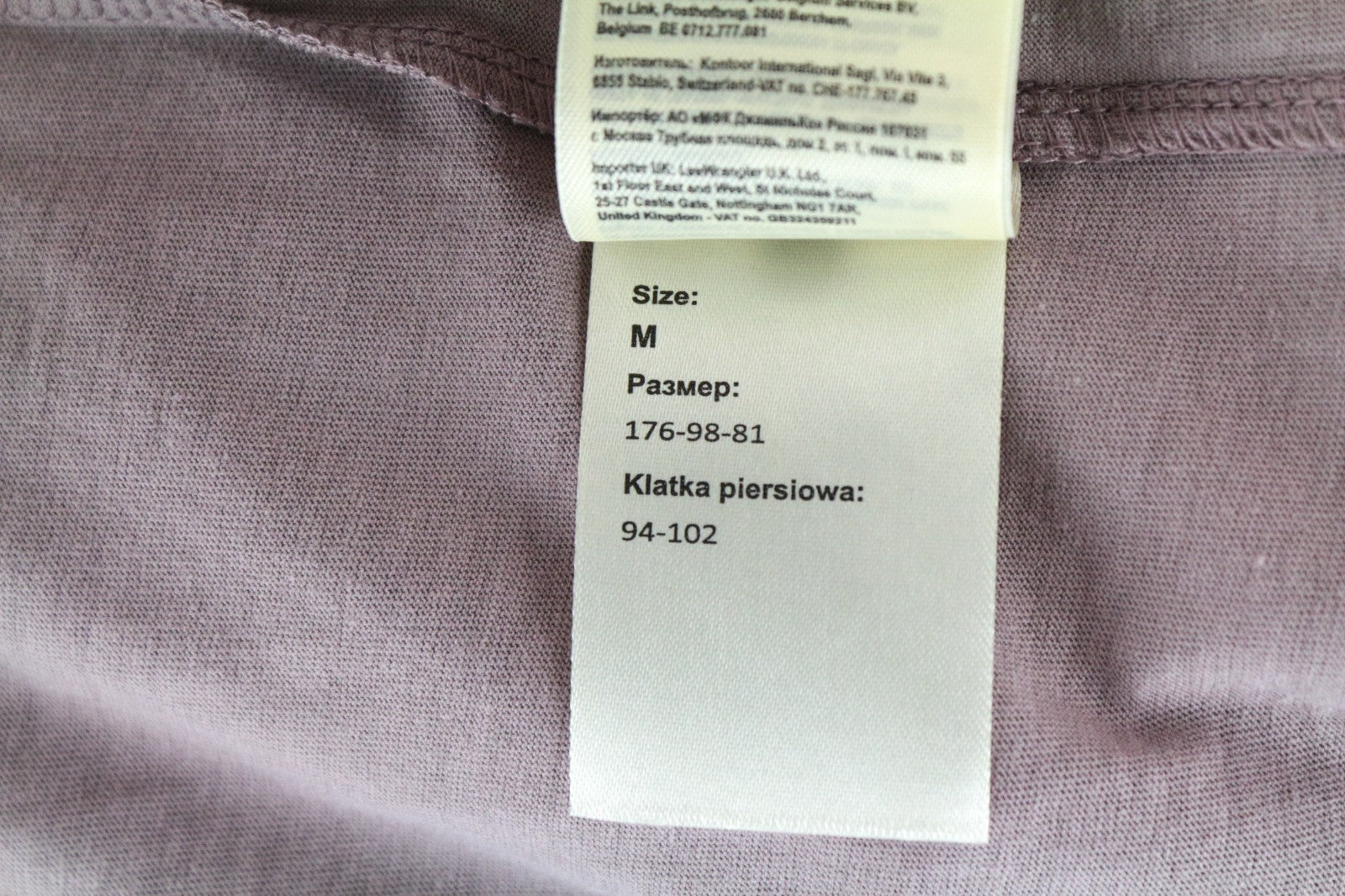 LEE Men T-Shirt M Washed Purple Pure Cotton Loose Fit Long Sleeved Pull On