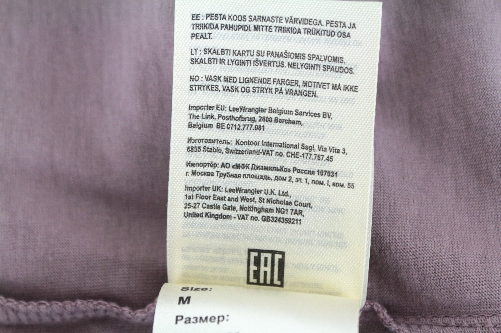 LEE Men T-Shirt M Washed Purple Pure Cotton Loose Fit Long Sleeved Pull On