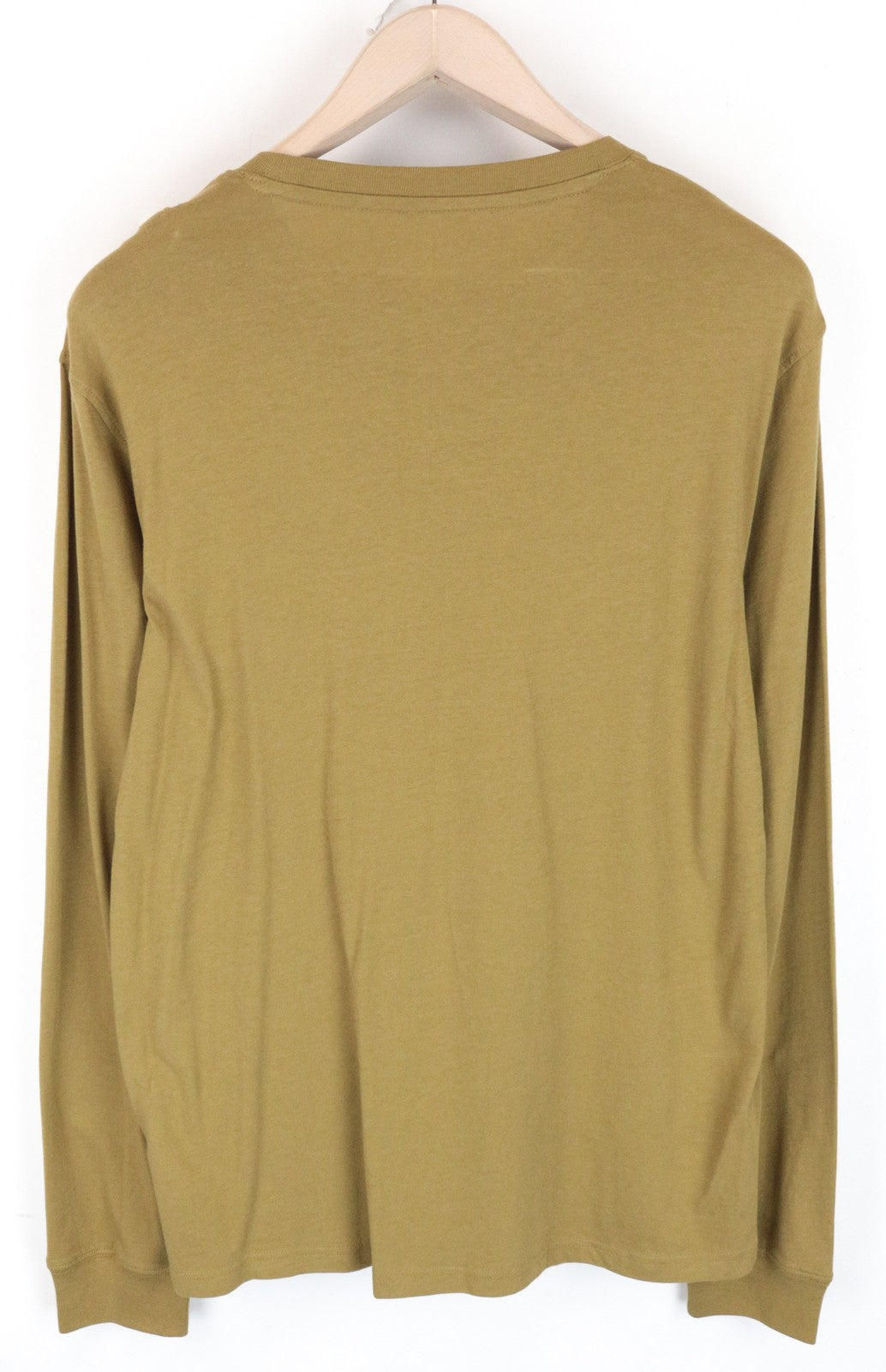 LEE Men T-Shirt M Green Pure Cotton Long Sleeved Logo Pull On Casual