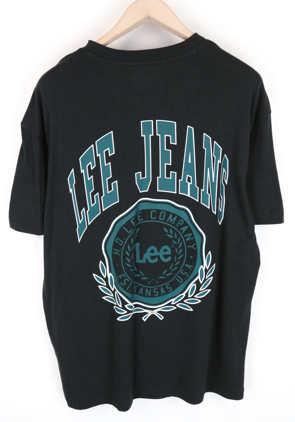 LEE Men T-Shirt M Washed Black Pure Cotton Loose Fit Short Sleeved Pull On