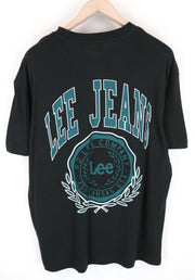 LEE Men T-Shirt M Washed Black Pure Cotton Loose Fit Short Sleeved Pull On